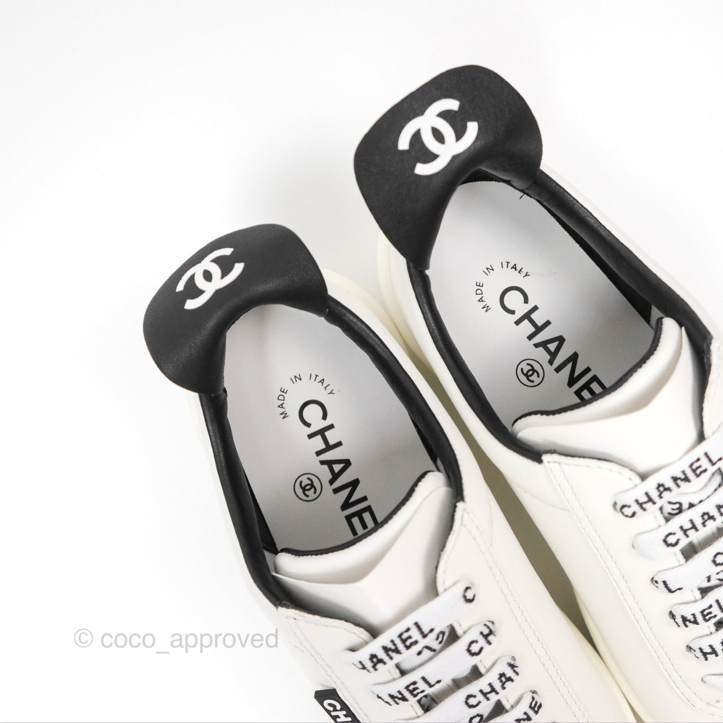 Chanel Logo Pull Tab Lace-up Sneakers White & Black Size 35
