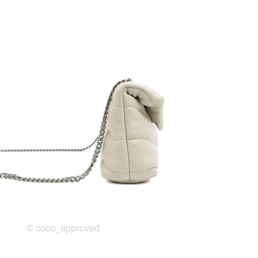 Saint Laurent Puffer Toy Bag Blanc Vintage Lambskin Silver Hardware
