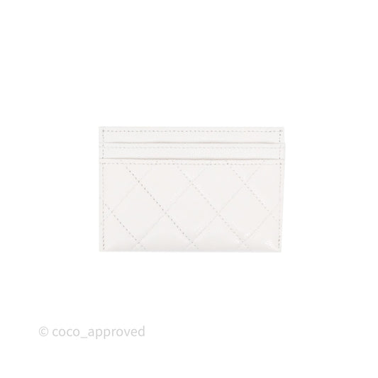 Chanel Crystal CC Quilted Flat Card Holder White Caviar