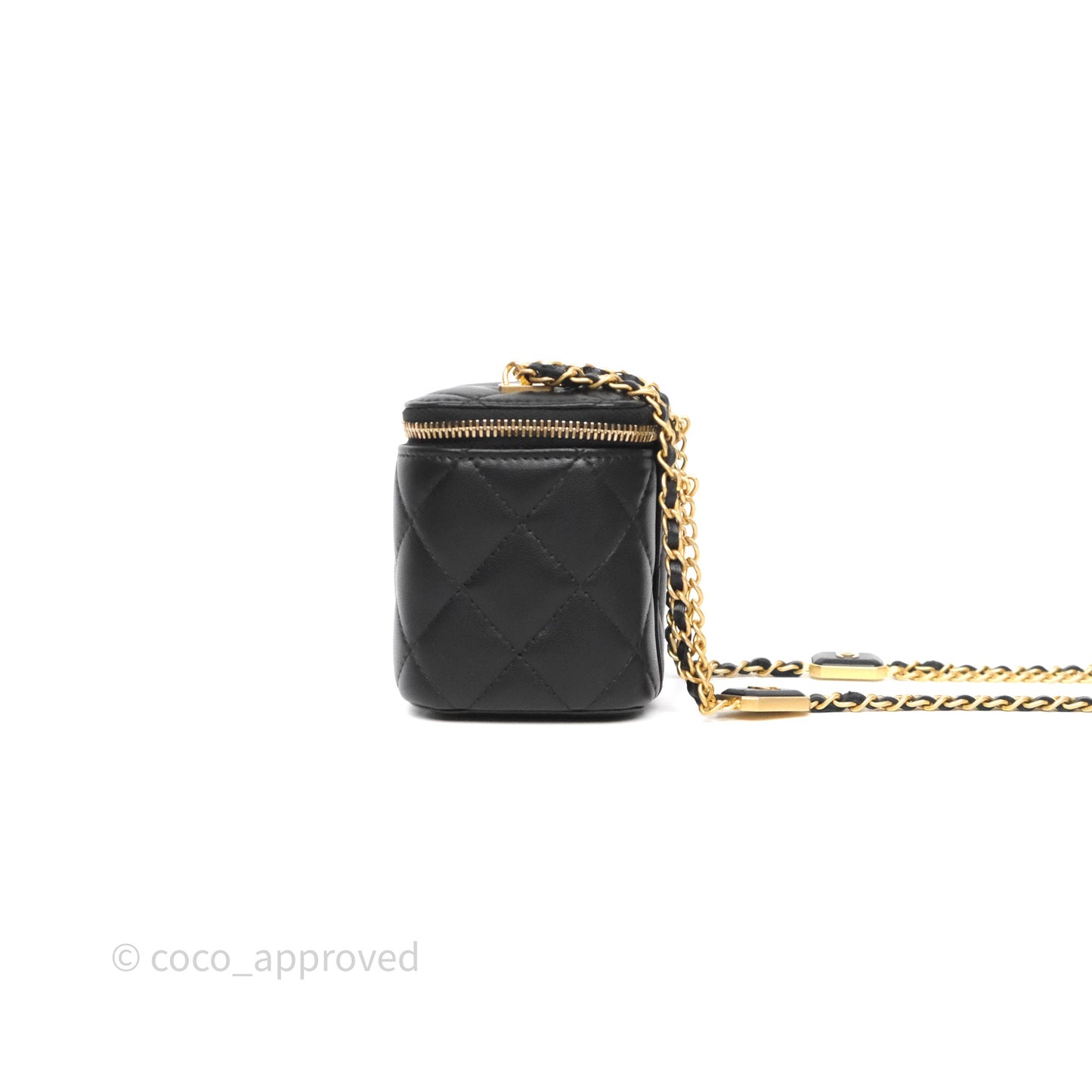 Chanel Mini Vanity With Double Chain Black Lambskin Aged Gold Hardware