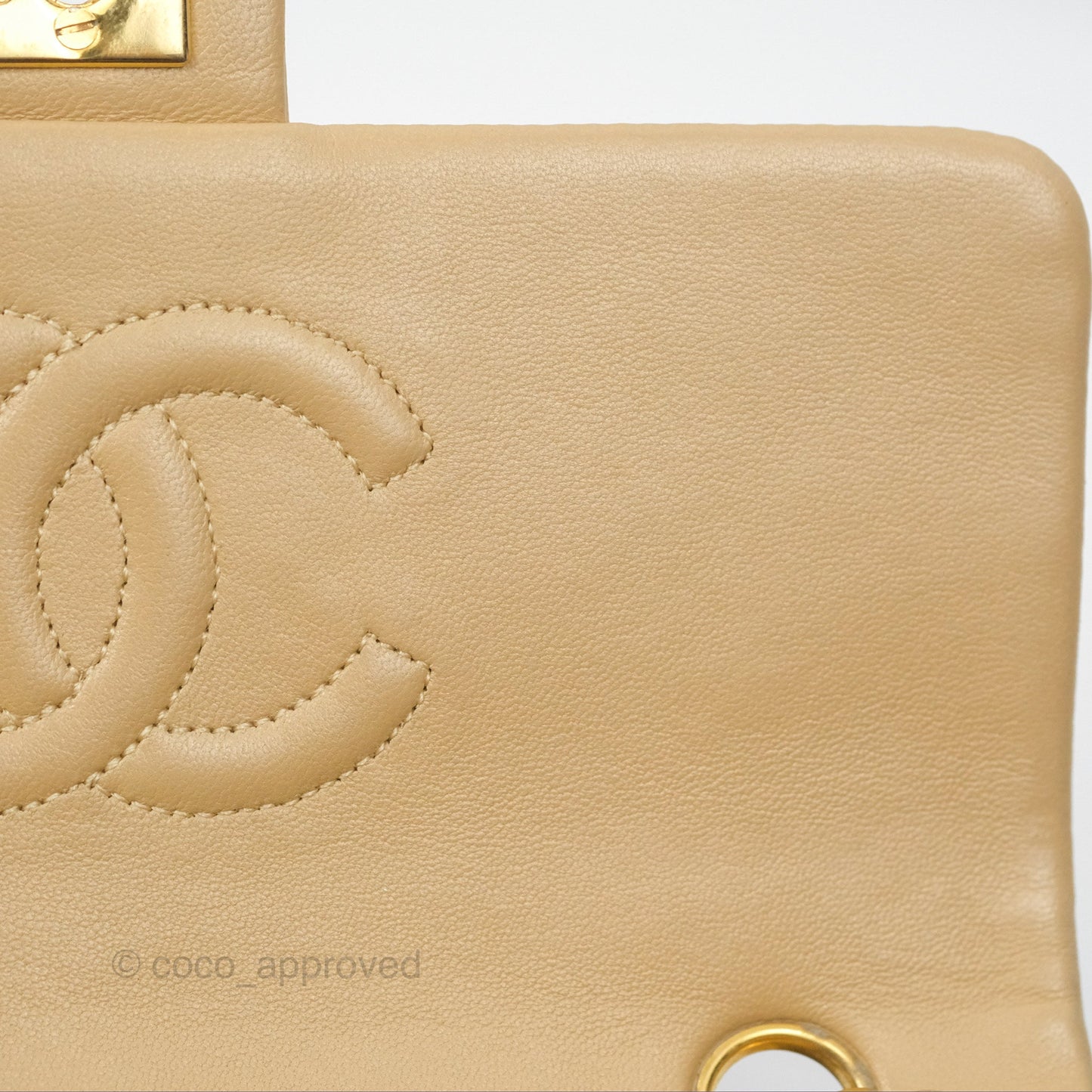 Chanel Vintage Square Flap Bag Beige Lambskin 24K Gold Hardware