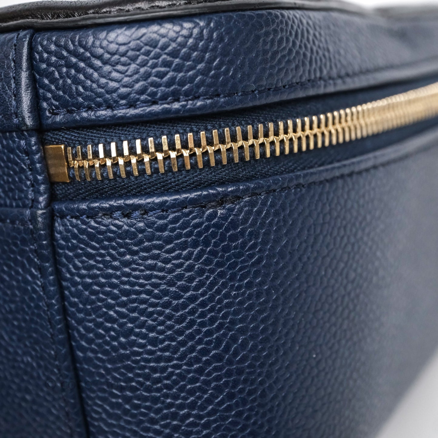 Chanel Quilted Large CC Filigree Vanity Case Navy Black Caviar Aged Gold Hardware
