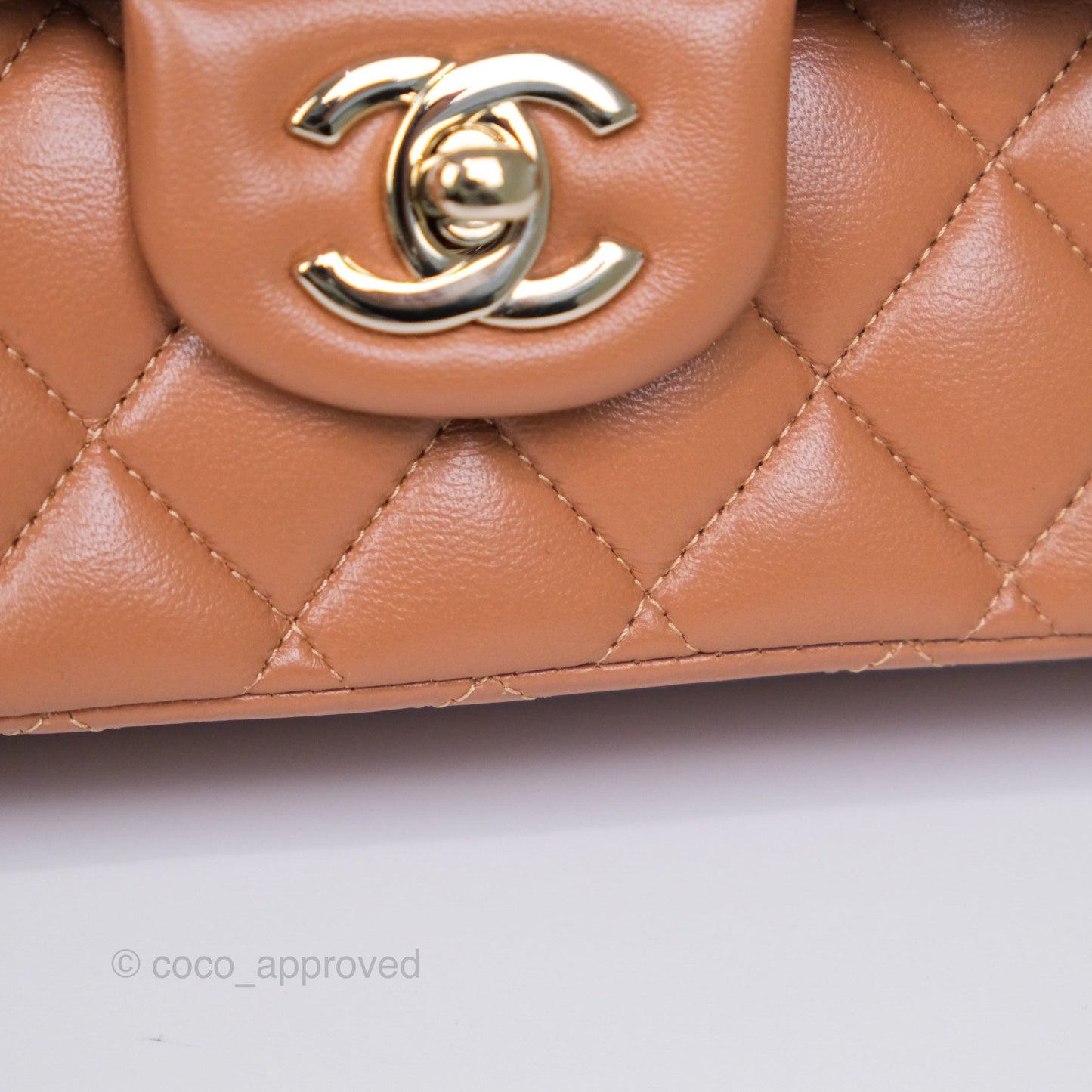 Chanel Medium Classic Quilted Flap Dark Beige Caramel Lambskin Gold Hardware