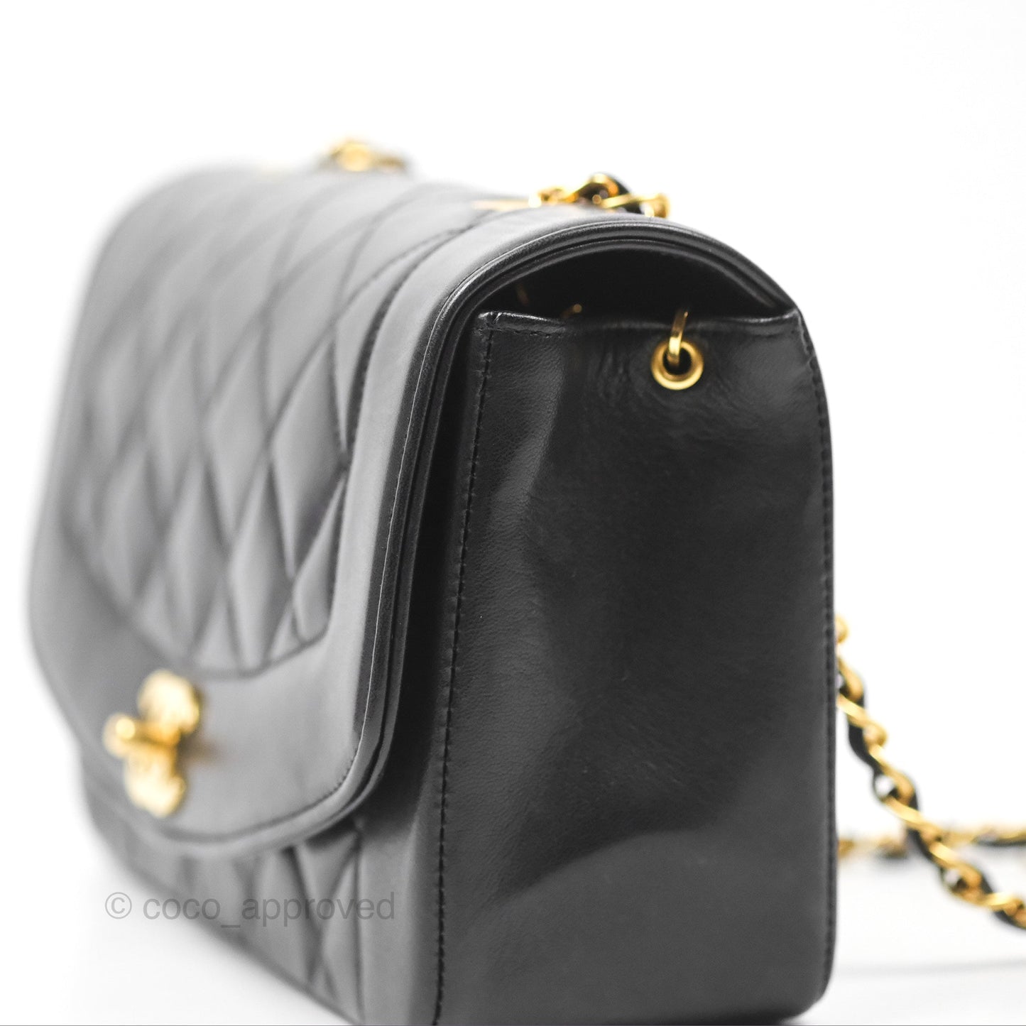 Chanel Vintage Small Quilted Classic Diana Flap Bag Black Lambskin 24K Gold Hardware