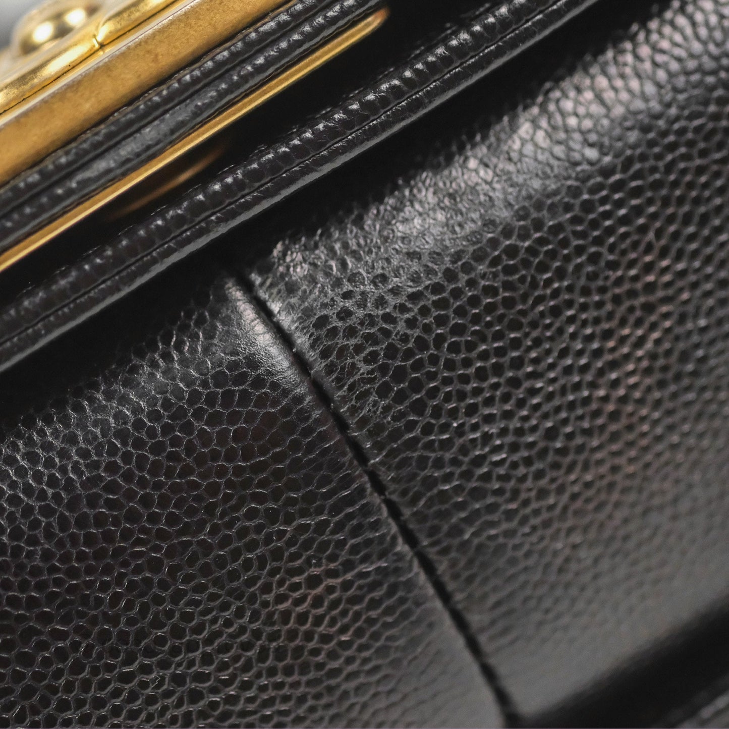 Chanel Chevron Medium Boy Black Caviar Aged Gold Hardware