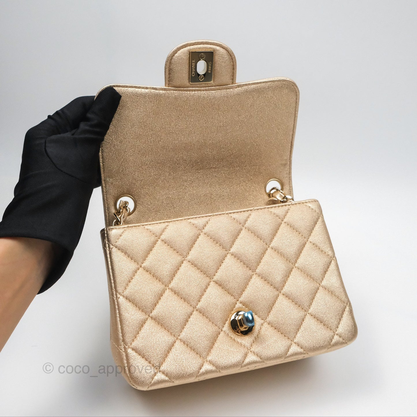 Chanel Quilted Mini Square Iridescent Gold Lambskin Gold Hardware 21P