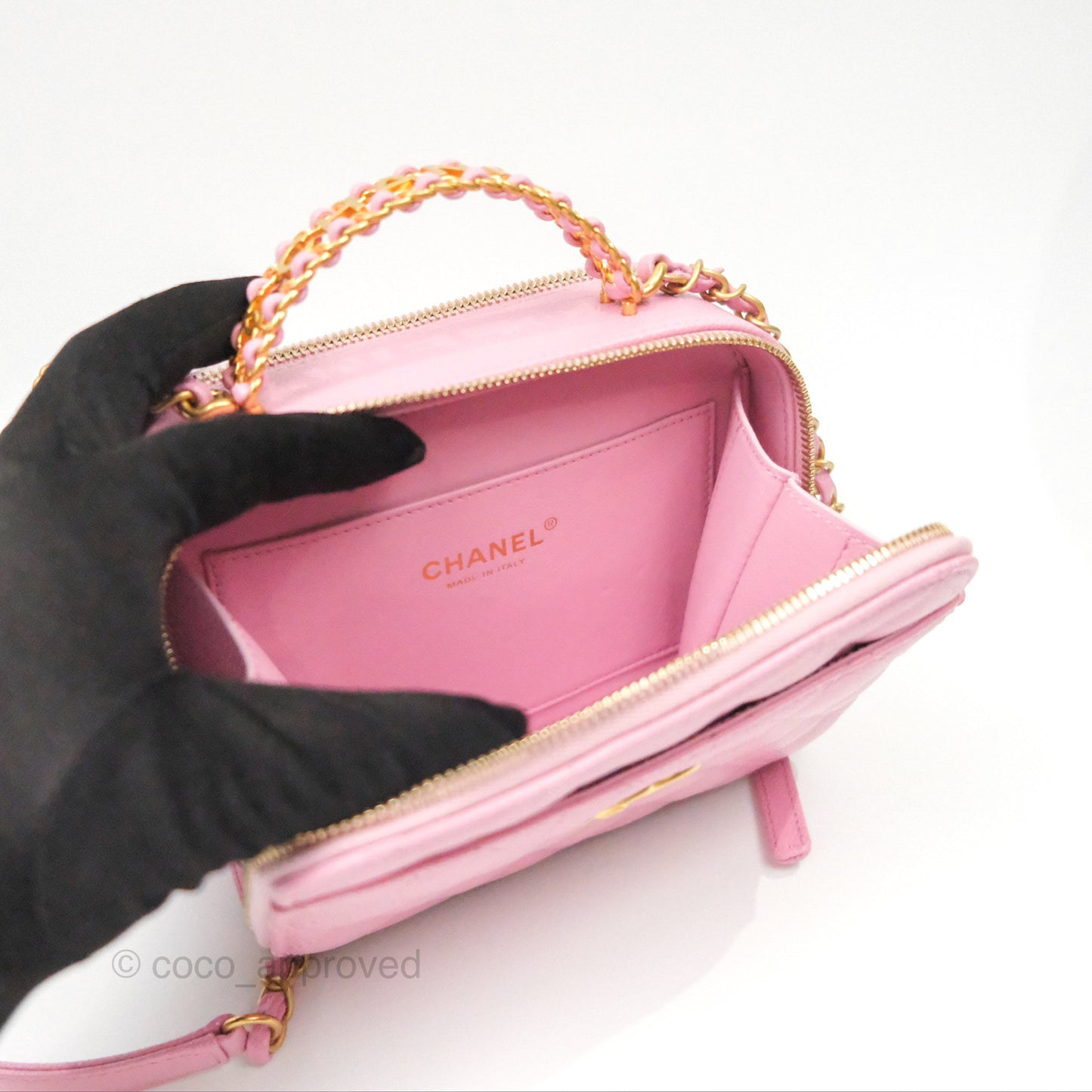 Chanel Caviar Quilted Pick Me Up Small Vanity Case Light Pink