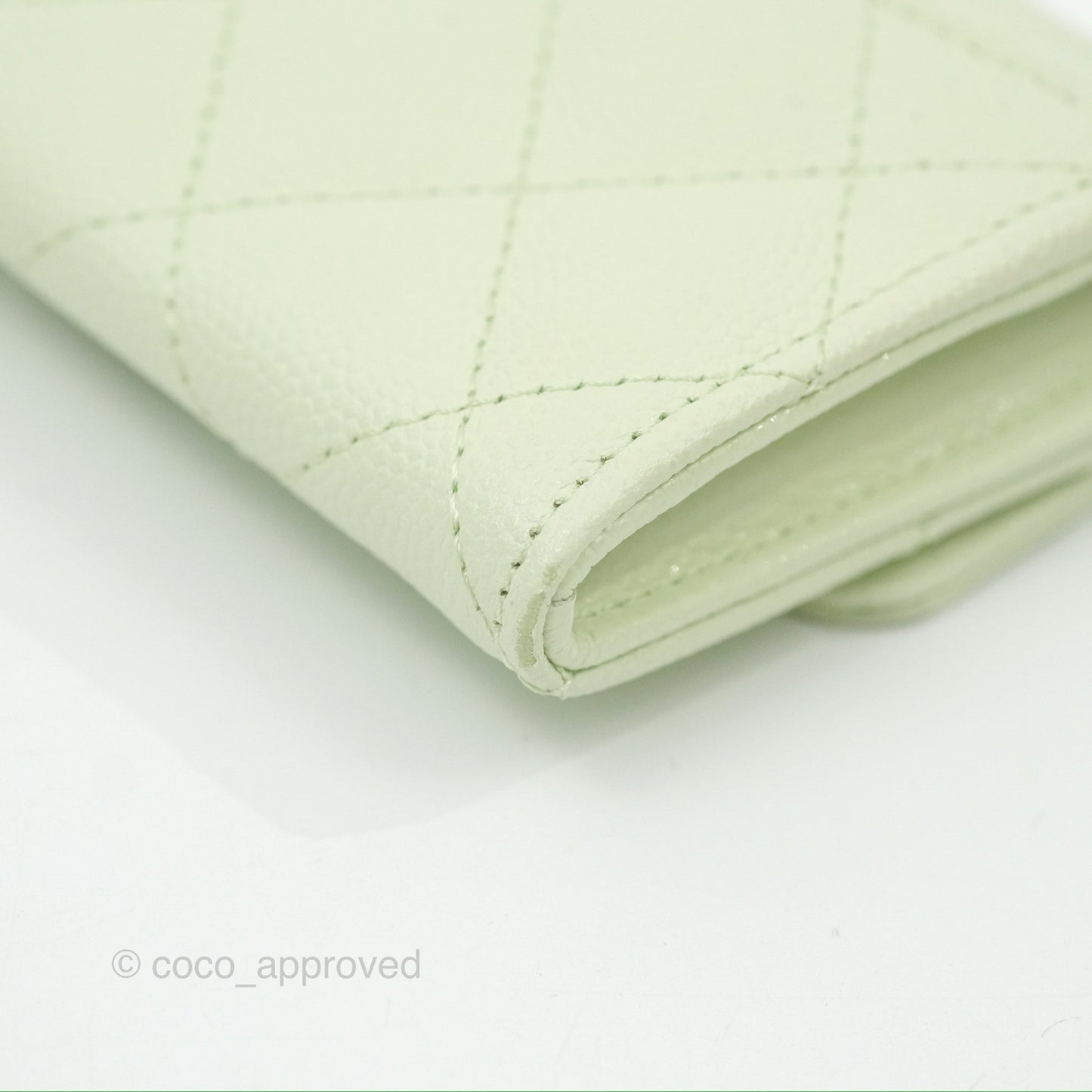 Chanel Quilted Flap Card Holder Light Green Caviar Gold Hardware