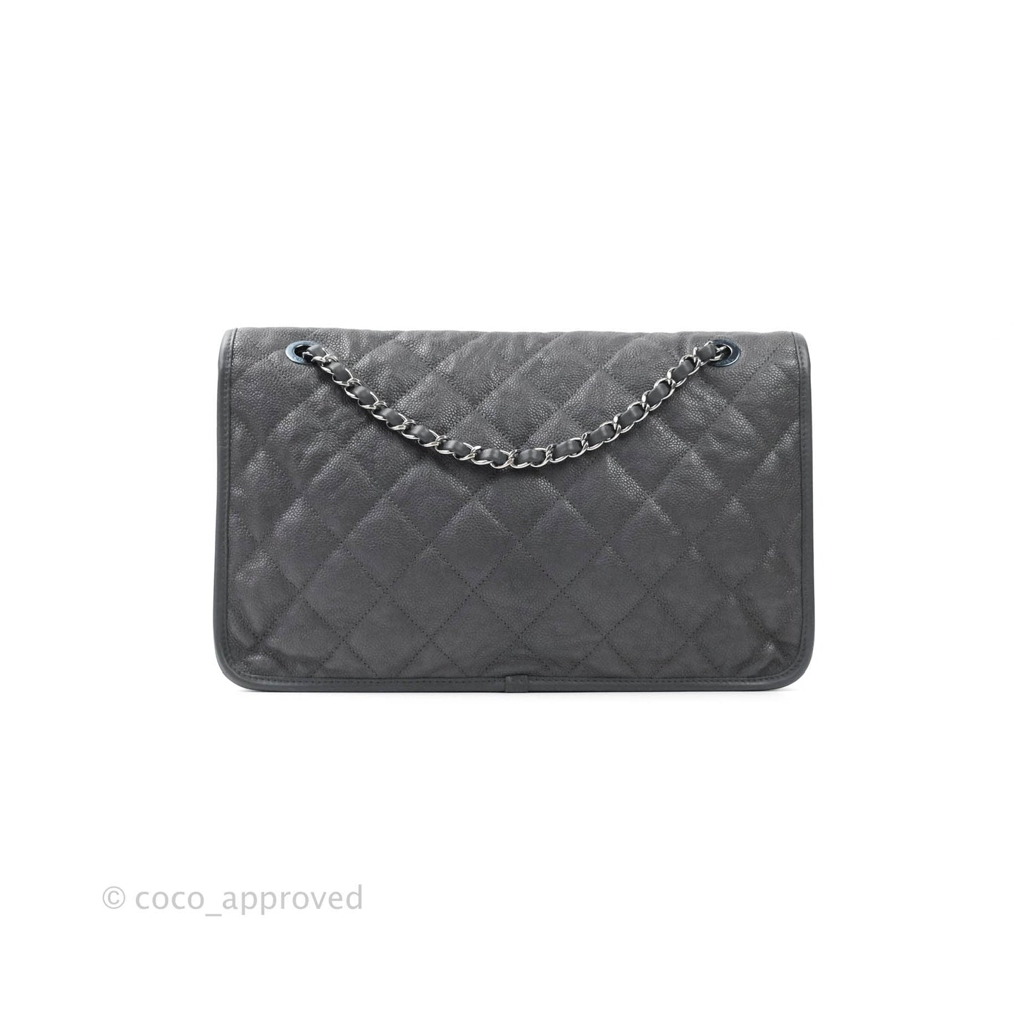 Chanel French Riviera Quilted Large Flap Bag Caviar Grey Silver Hardware