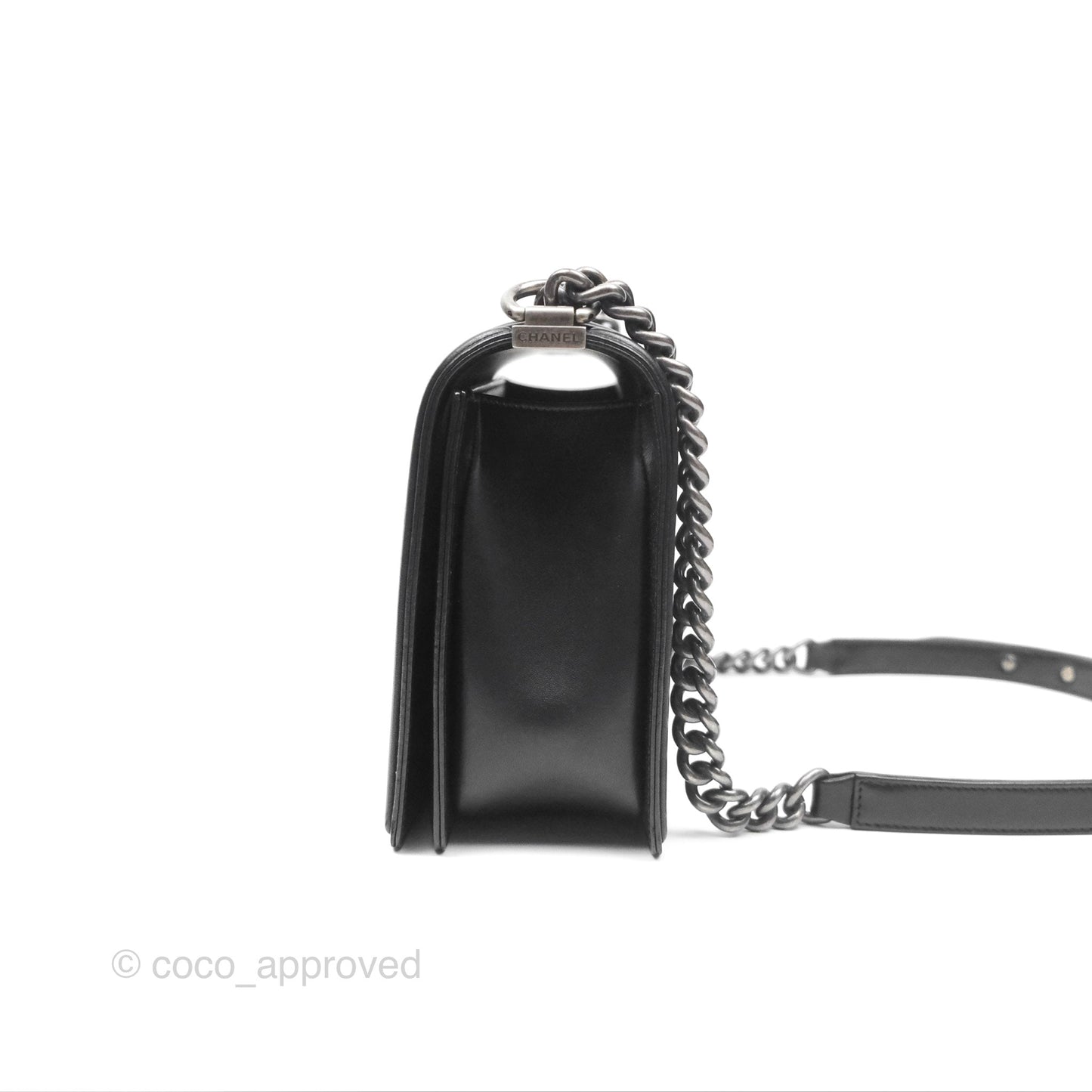 Chanel Quilted New Medium Boy Black Lambskin Ruthenium Hardware