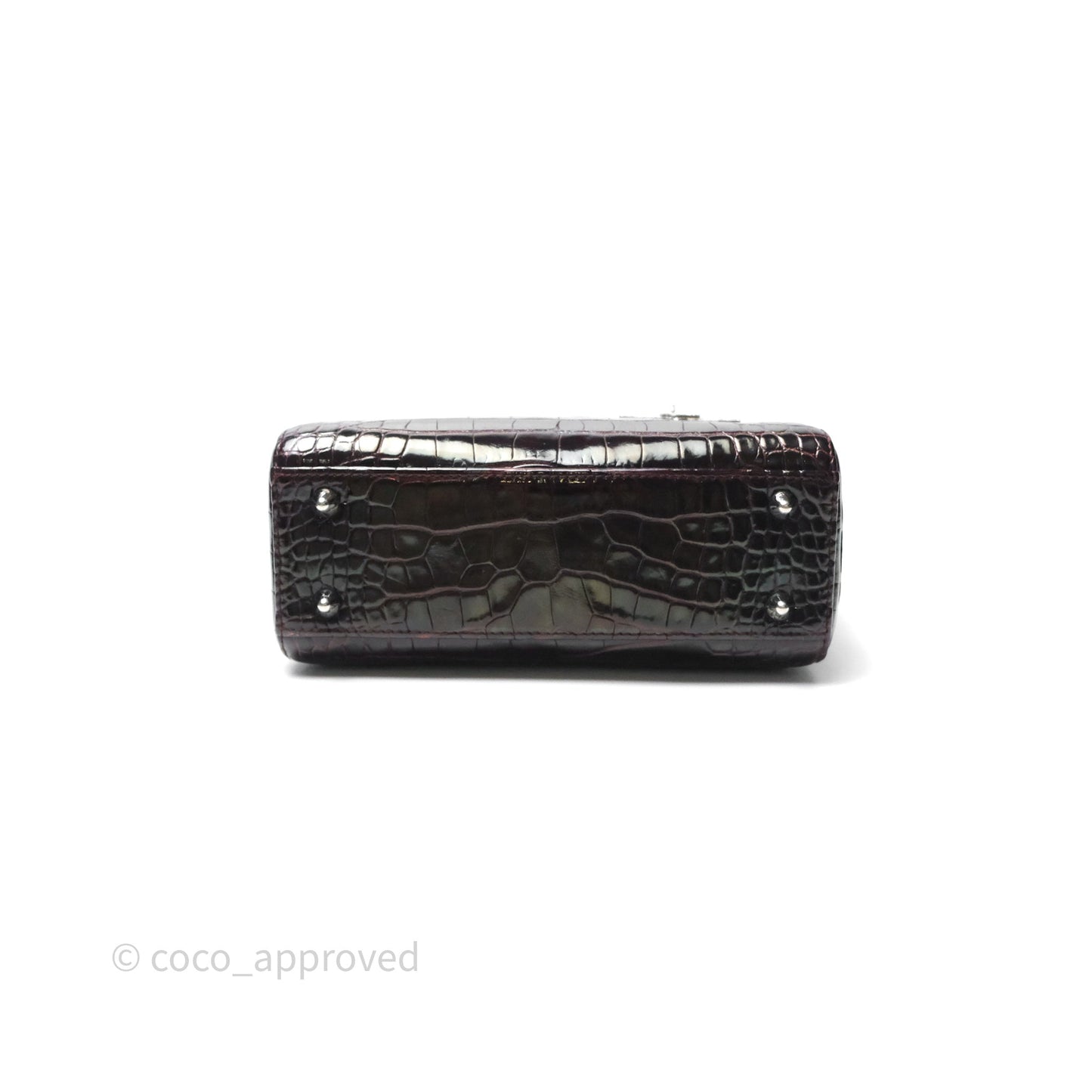Christian Dior Small Lady Dior Shiny Crocodile Burgundy Diamond Hardware