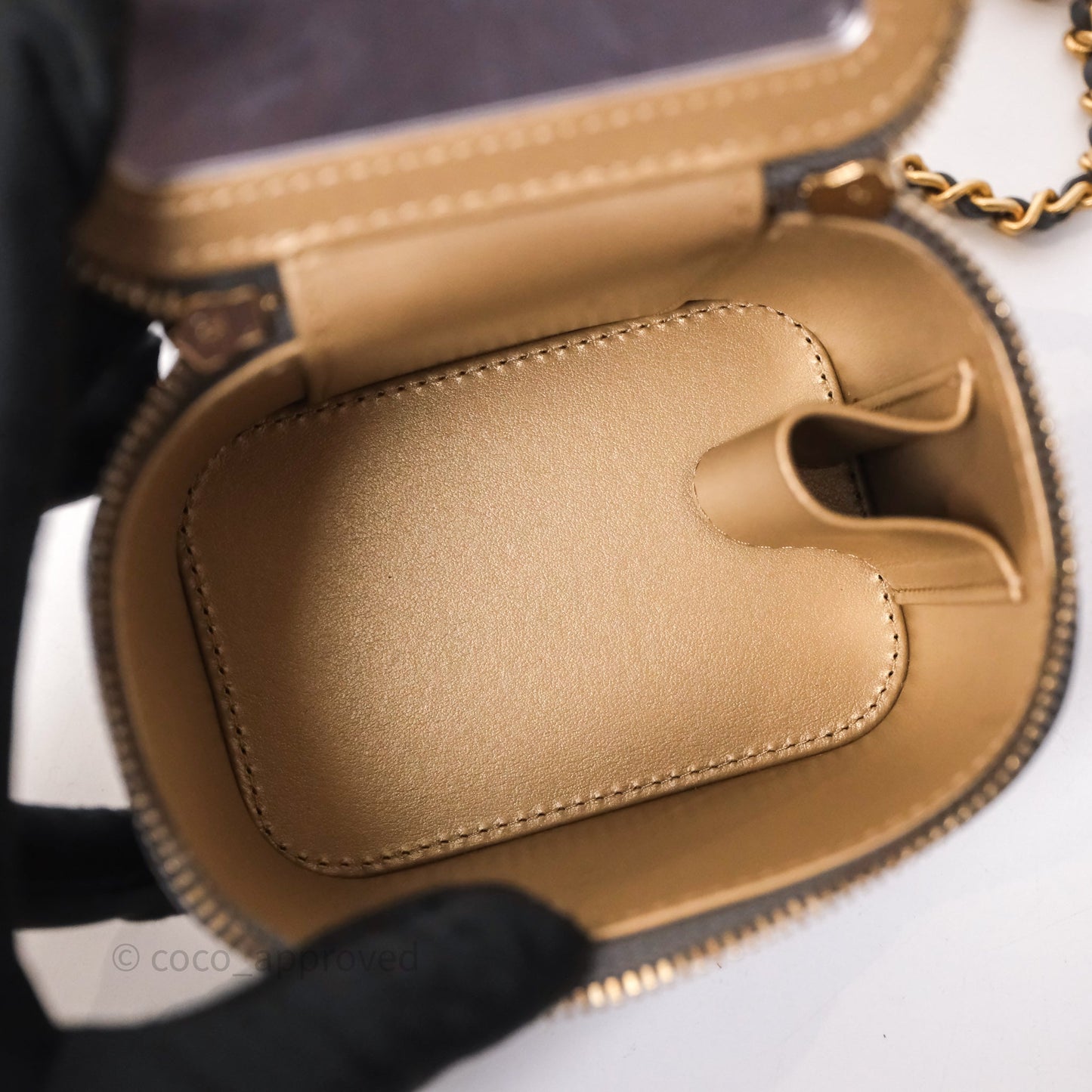 Chanel Mini Vanity Pearl Crush With Chain Dark Grey Lambskin Aged Gold Hardware