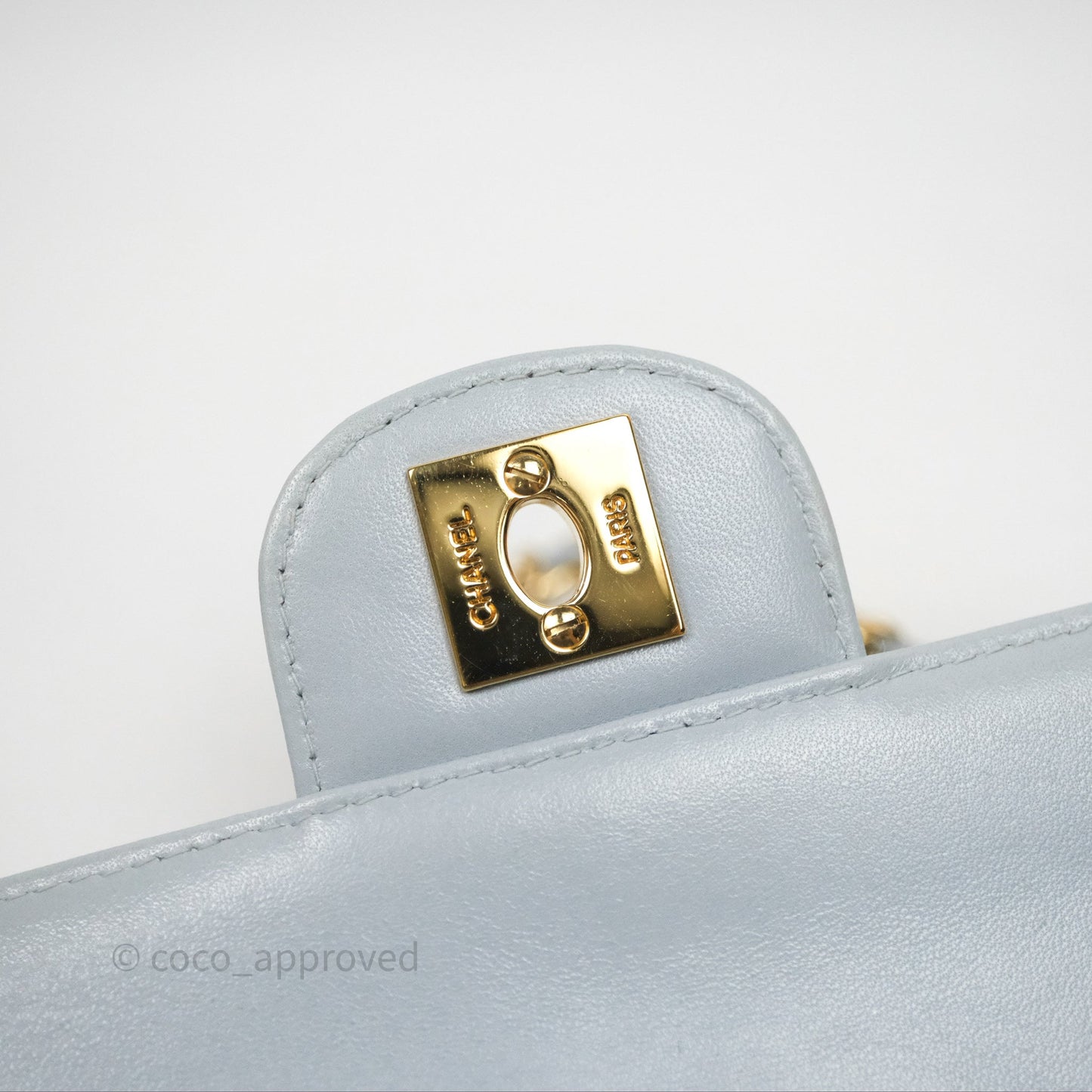 Chanel East West Chocolate Bar Flap Bag Blue Lambskin 24K Gold Hardware