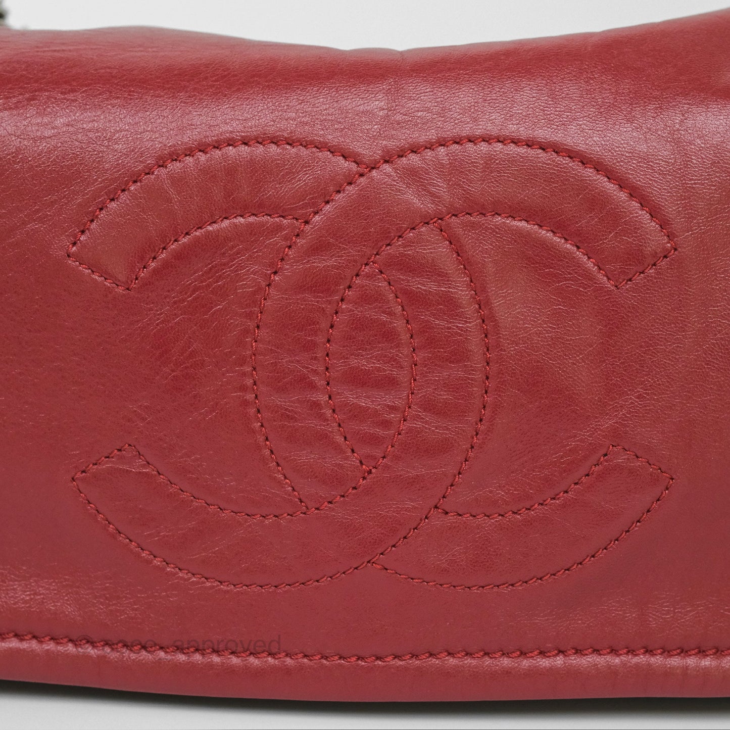 Chanel CC Flap Shoulder Bag Dark Red Crumpled Leather Silver Hardware