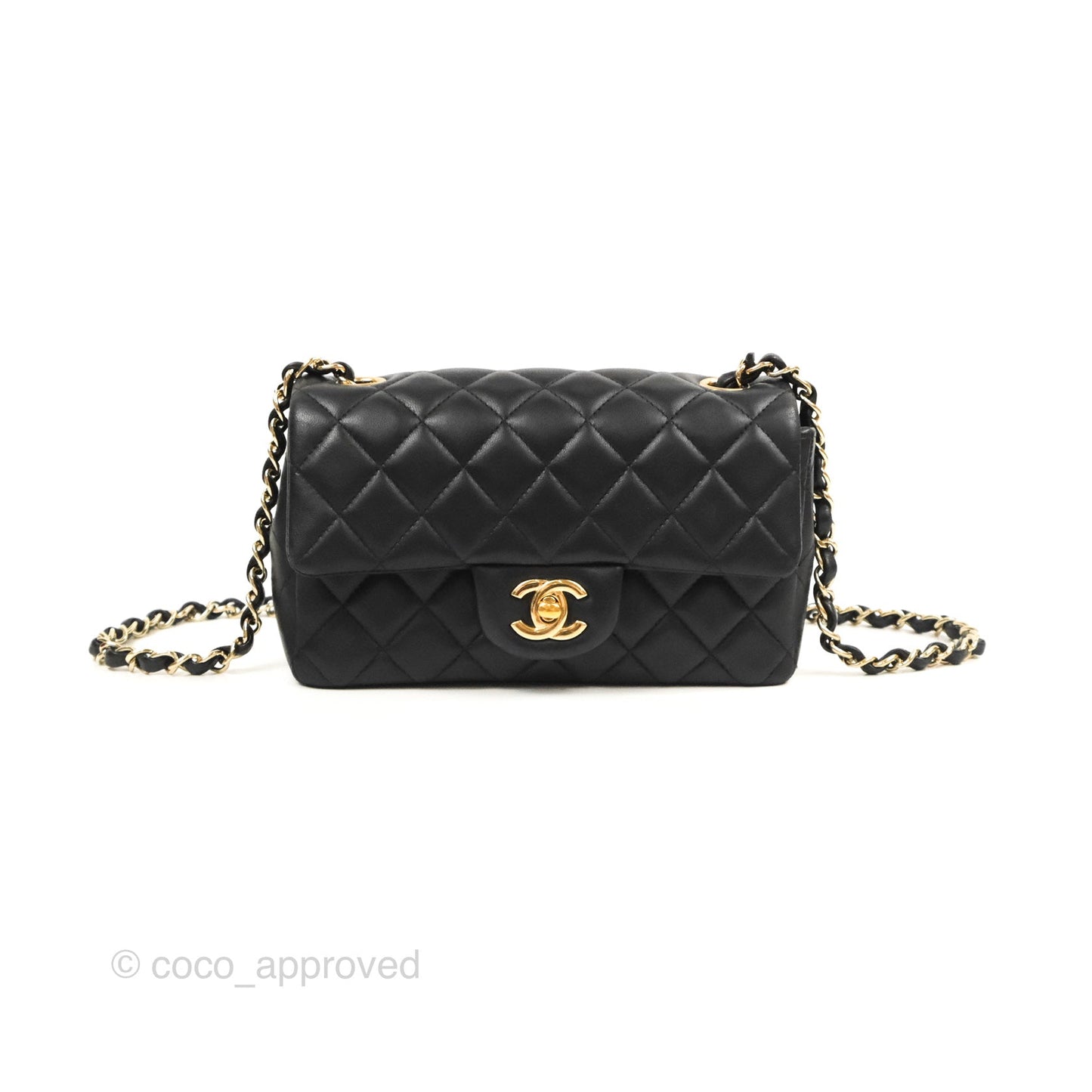 Chanel Quilted Mini Rectangular Flap Black Lambskin Gold Hardware