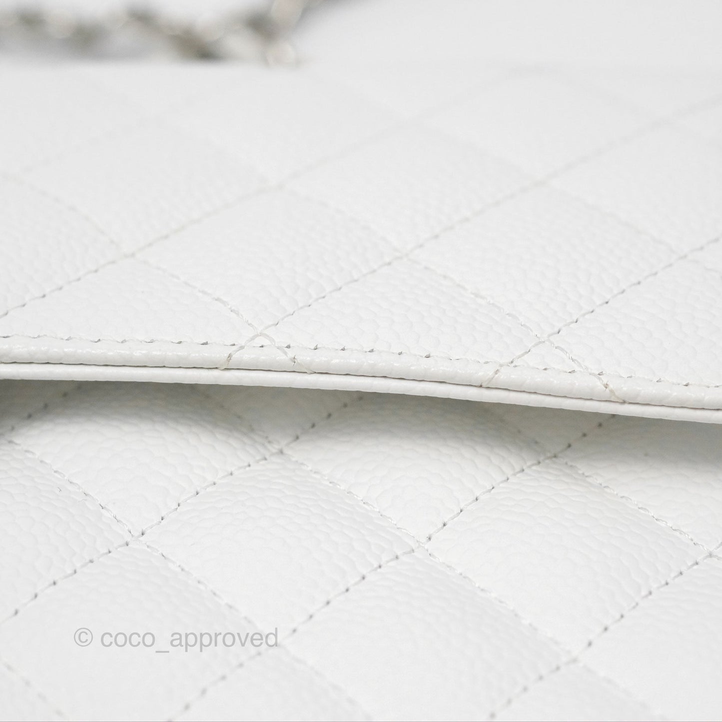 Chanel Classic M/L Medium Flap Quilted White Caviar Silver Hardware