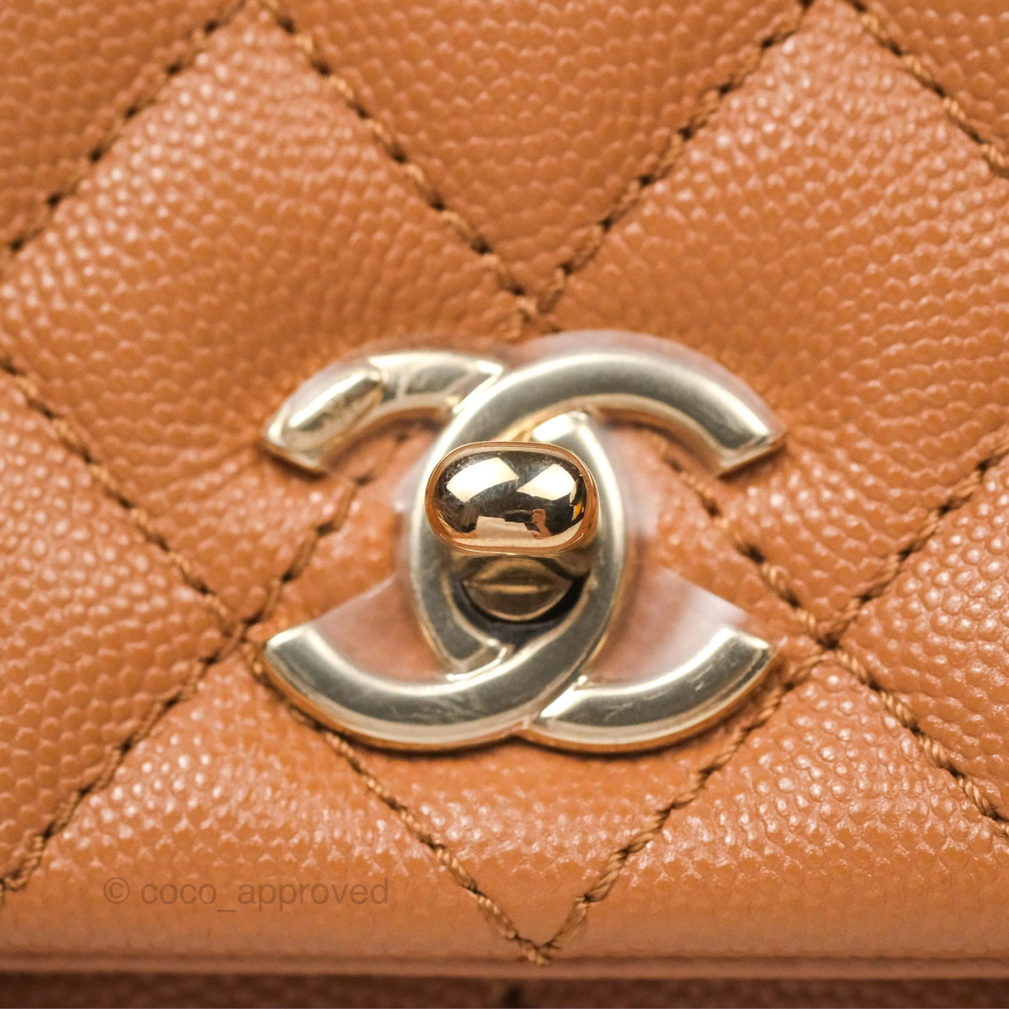 Chanel Small Coco Handle Quilted Dark Beige Caviar Gold Hardware