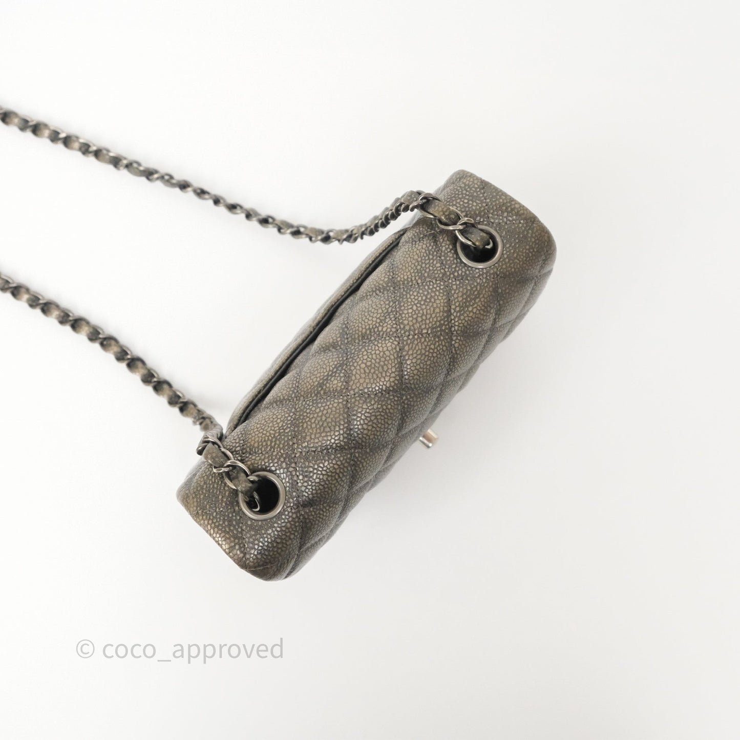 Chanel Mini Rectangular Quilted Metallic Grey Caviar Ruthenium Hardware