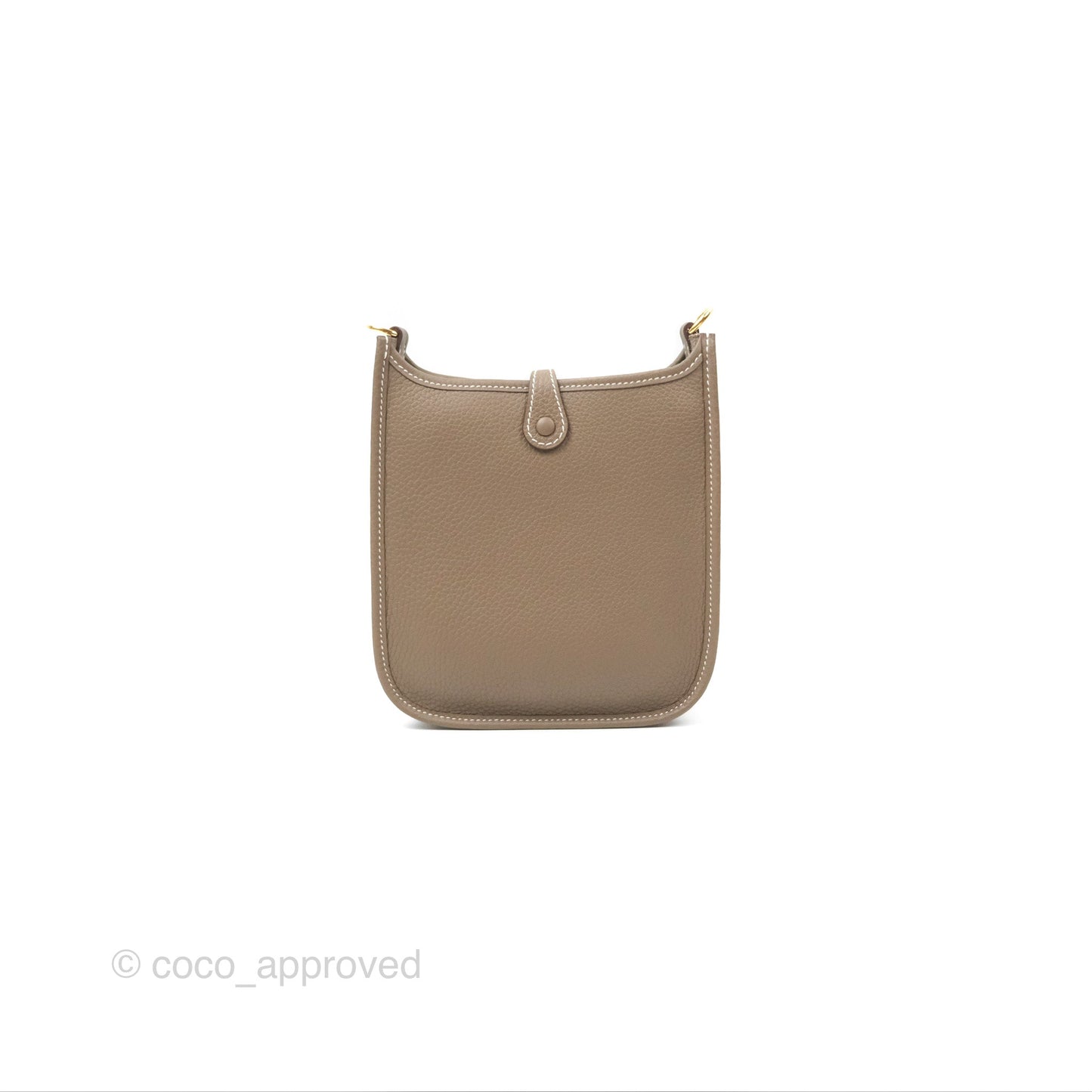Hermès Mini Evelyne Etoupe Clemence Gold Hardware with Bleu Indigo Strap