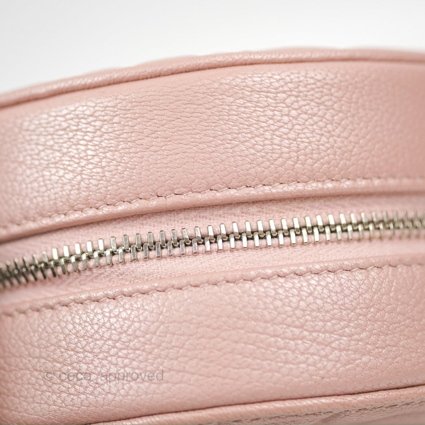 Chanel Camellia Embossed Round Clutch With Chain Iridescent Light Pink Goatskin Silver Hardware
