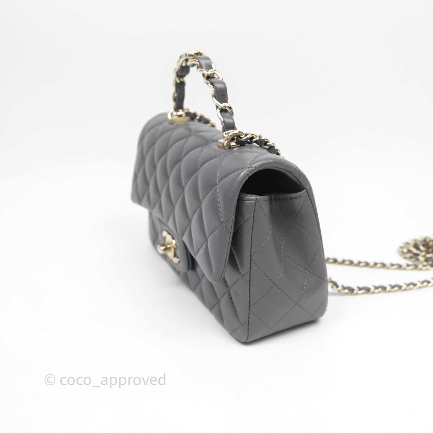 Chanel Chain Top Handle Mini Rectangular Flap Grey Lambskin Gold Hardware