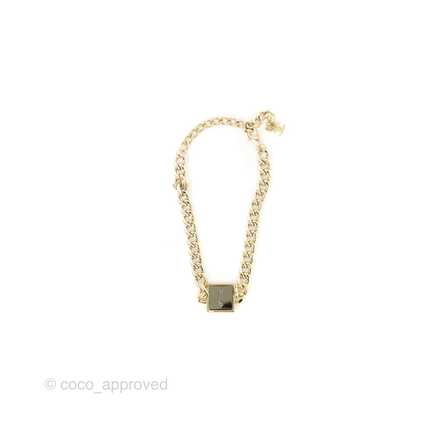 Chanel Square CC Chain Necklace Gold Tone 23B
