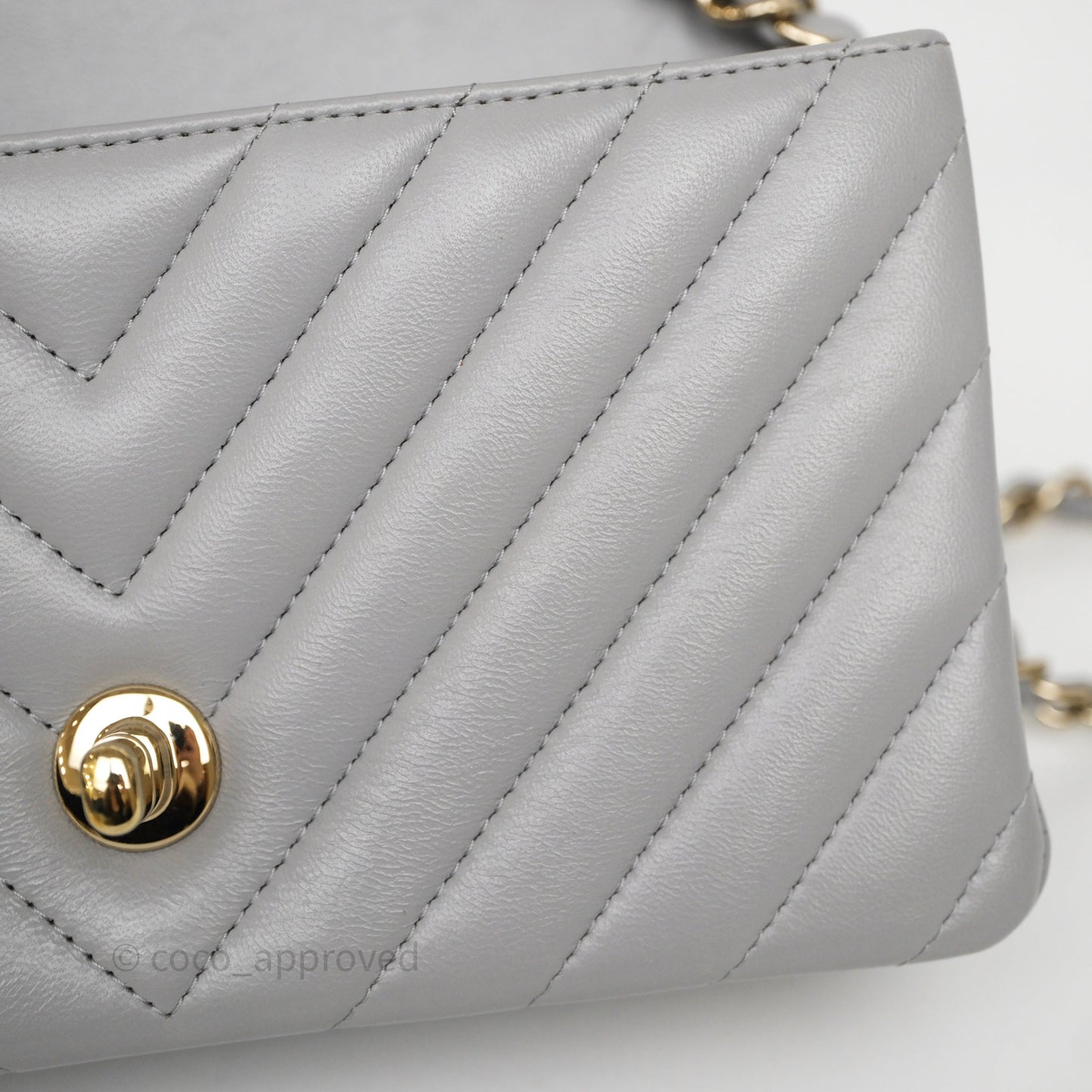 Chanel Mini Rectangular Chevron Grey Lambskin Light Gold Hardware