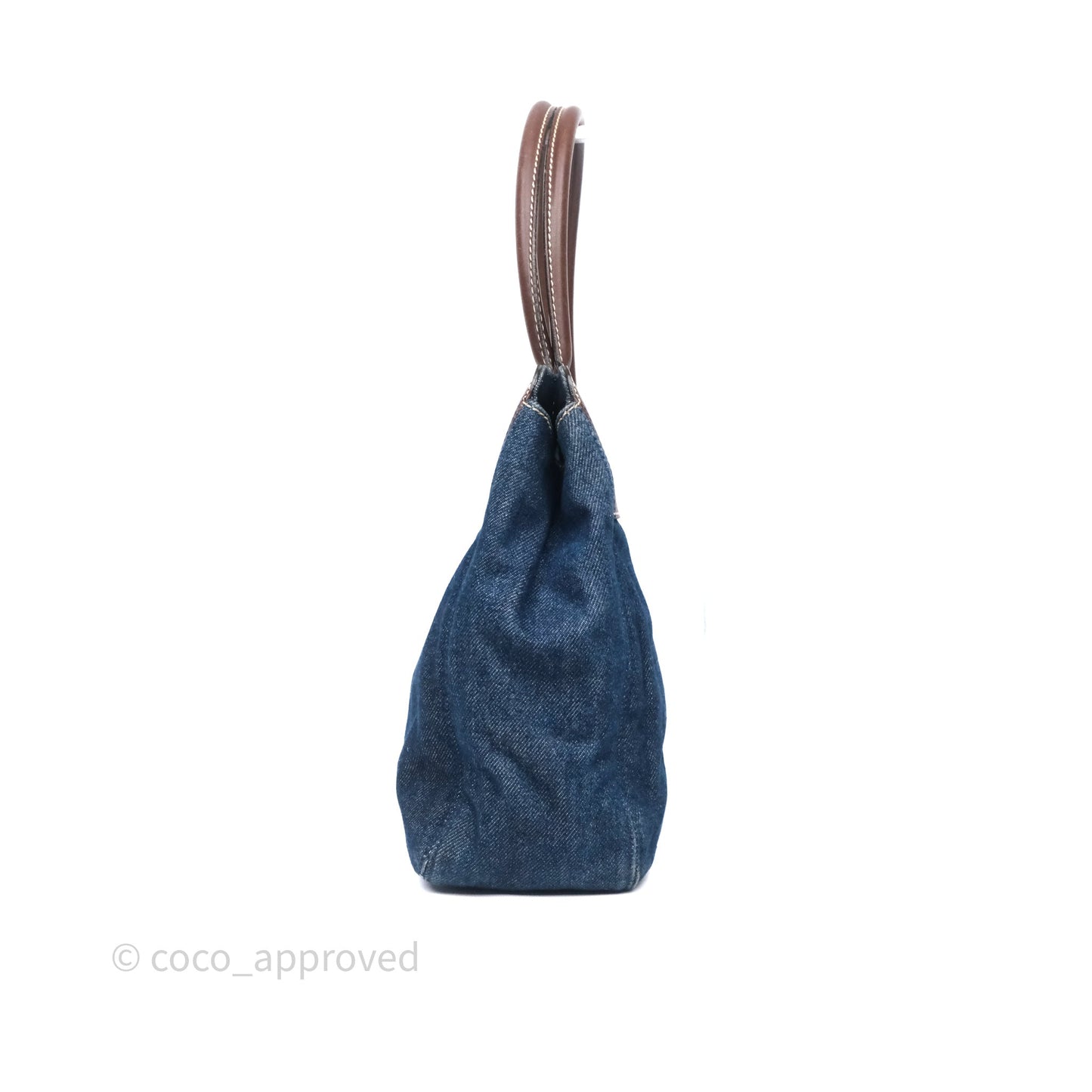 Chanel Vintage CC Tote Bag Denim Brown Leather