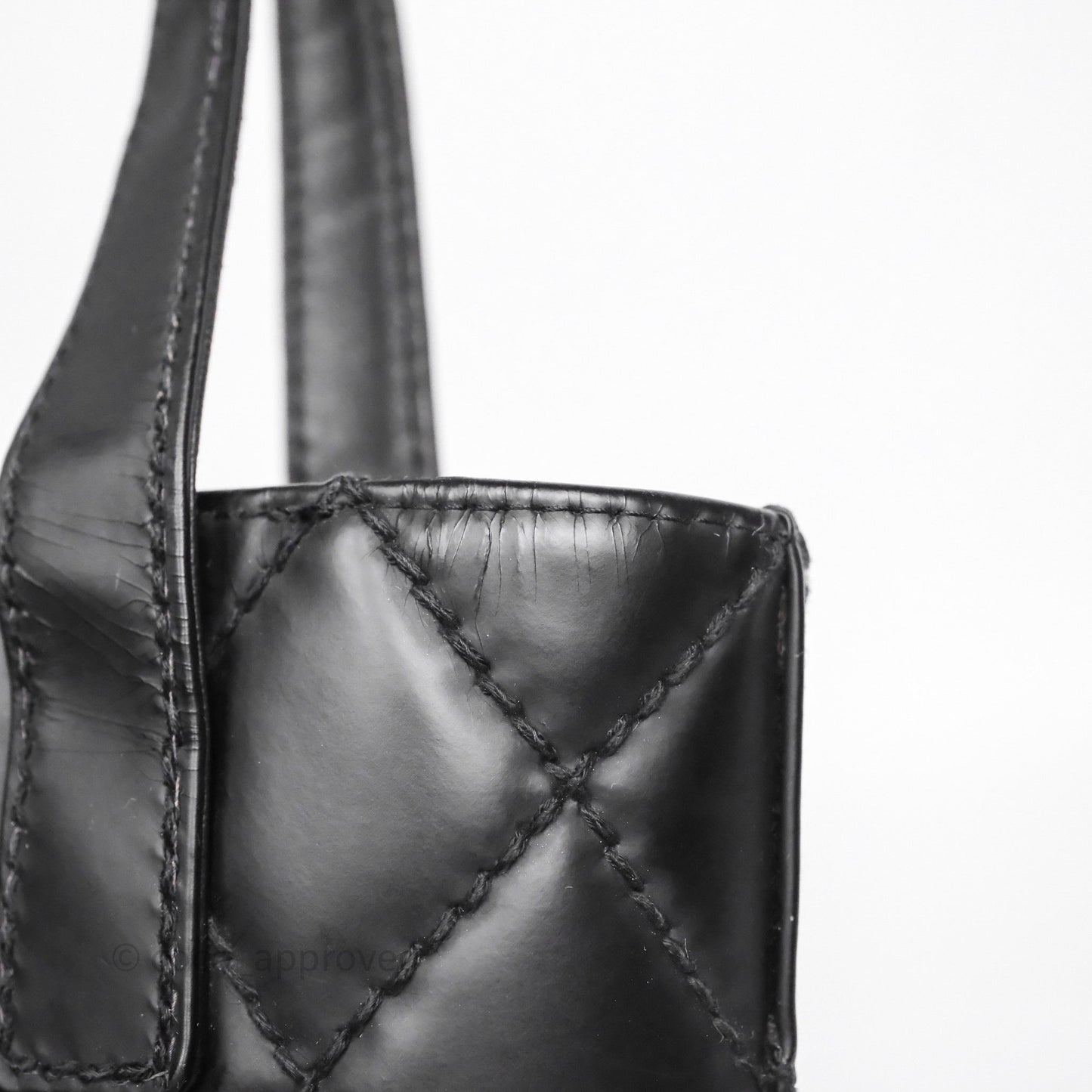 Chanel Vintage Quilted CC Tote Bag Matte Black Calfskin Gold Hardware