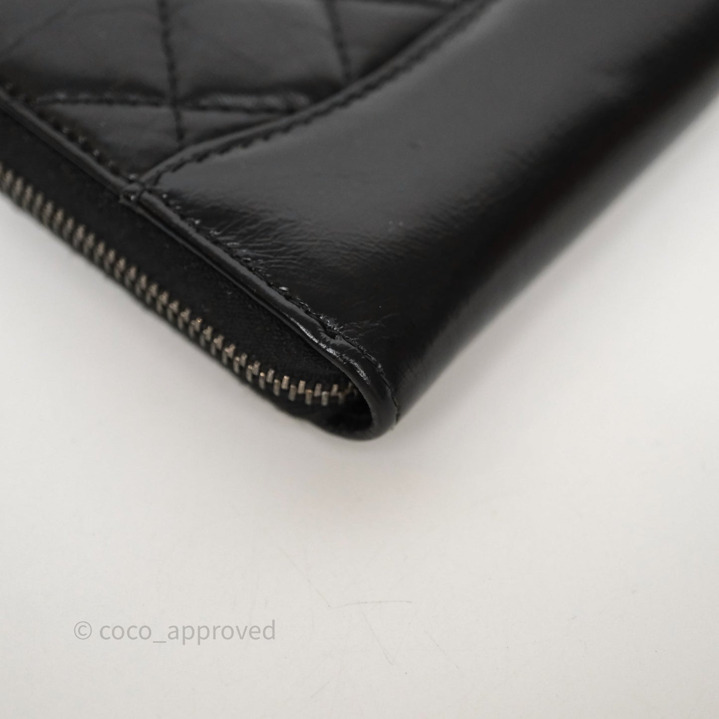 Chanel Quilted Gabrielle Zip Long Wallet Black Aged Gold Hardware