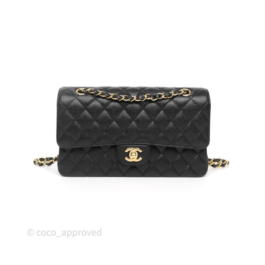 Chanel Classic M/L Medium Flap Quilted Black Caviar Gold Hardware