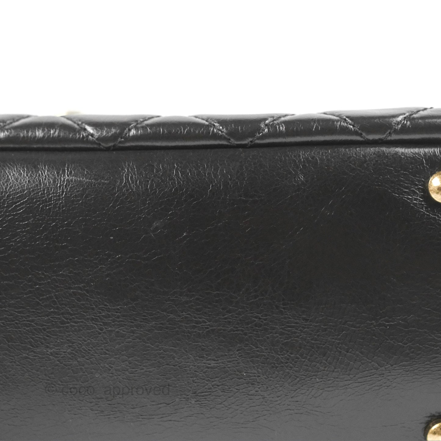 Chanel Large Castle Rock Flap Bag Black Glazed Aged Calfskin Burgundy Handle