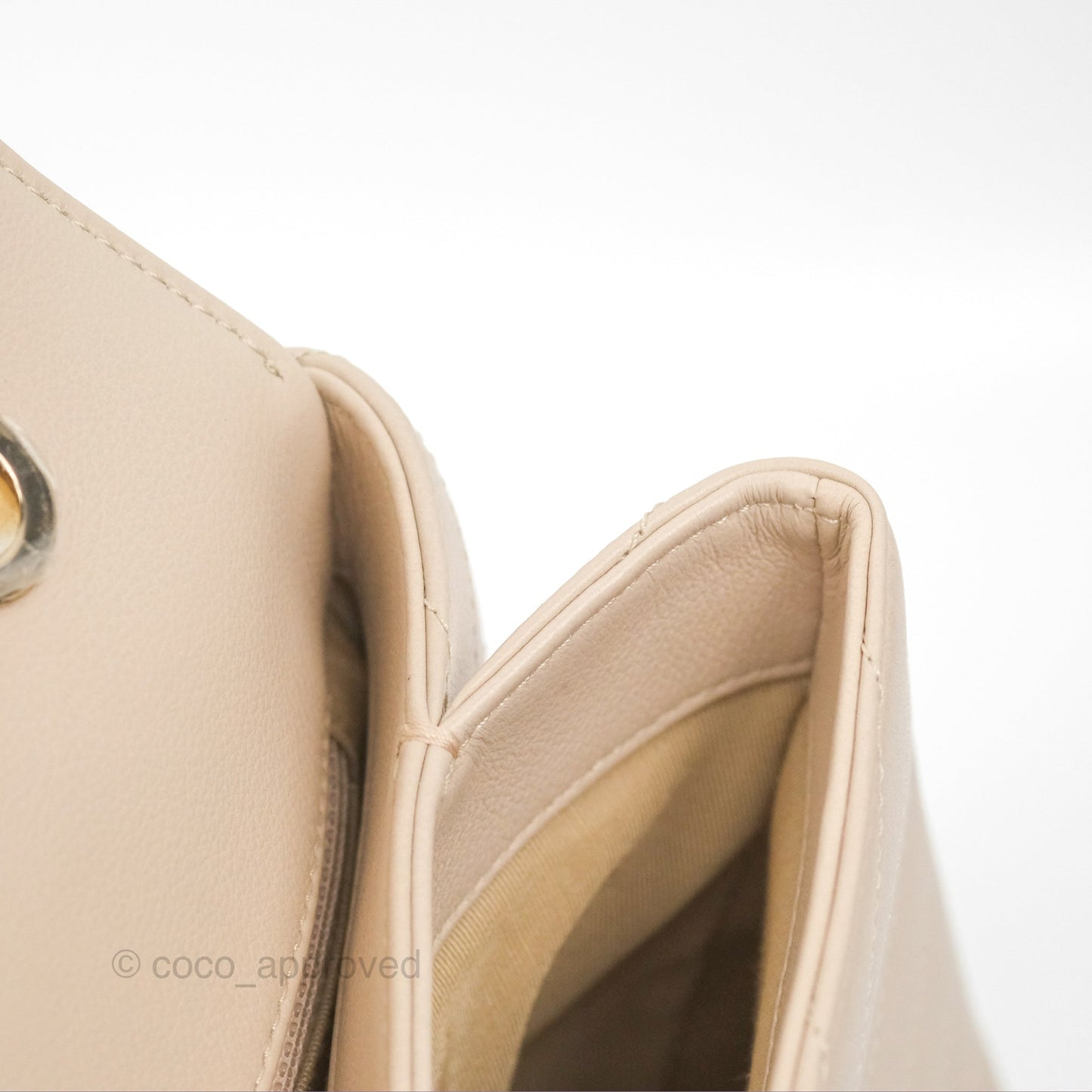 Chanel Large Chevron Chic Top Handle Bag Light Beige Grained Calfskin Gold Hardware