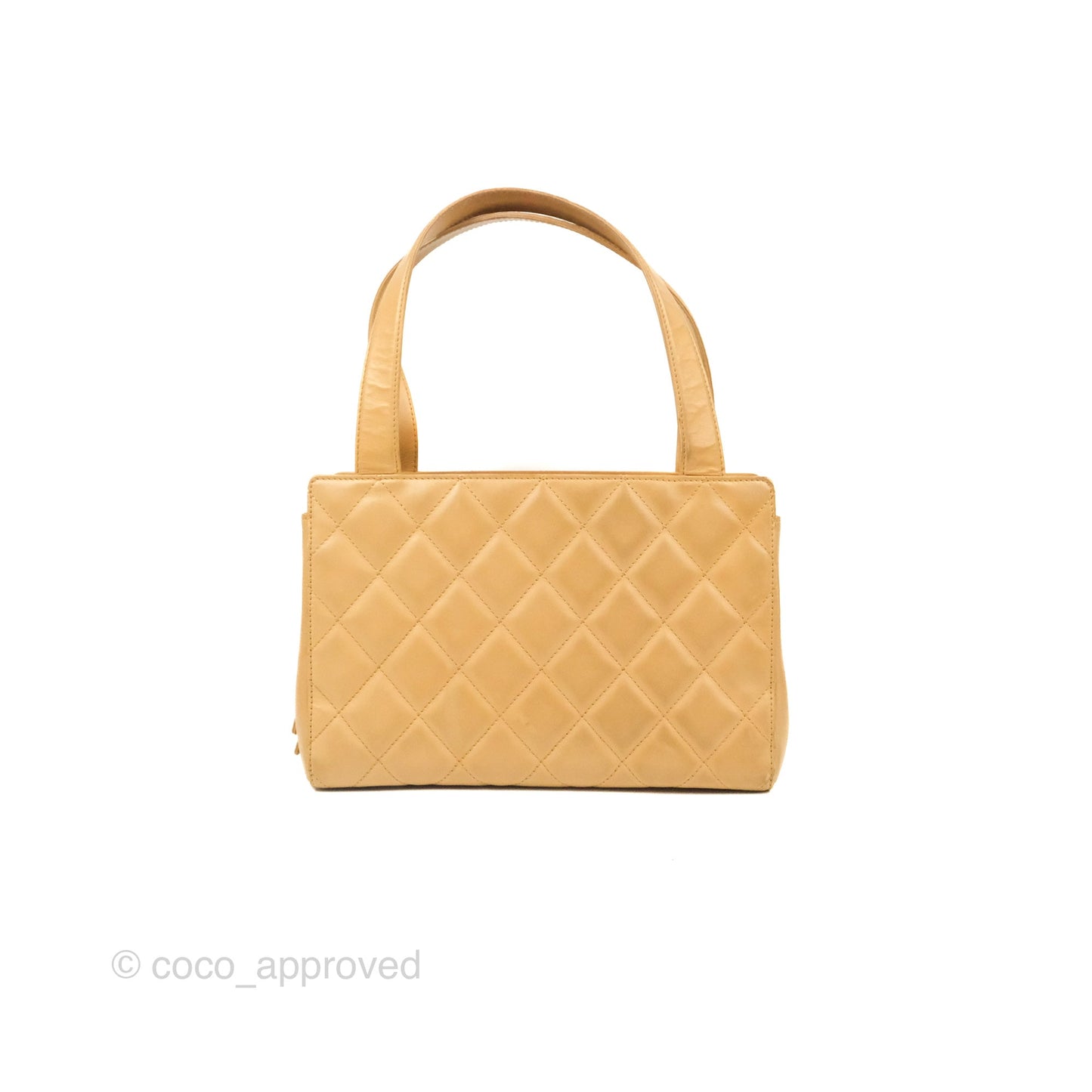 Chanel Vintage Small Top Handle Tote Quilted Beige Lambskin