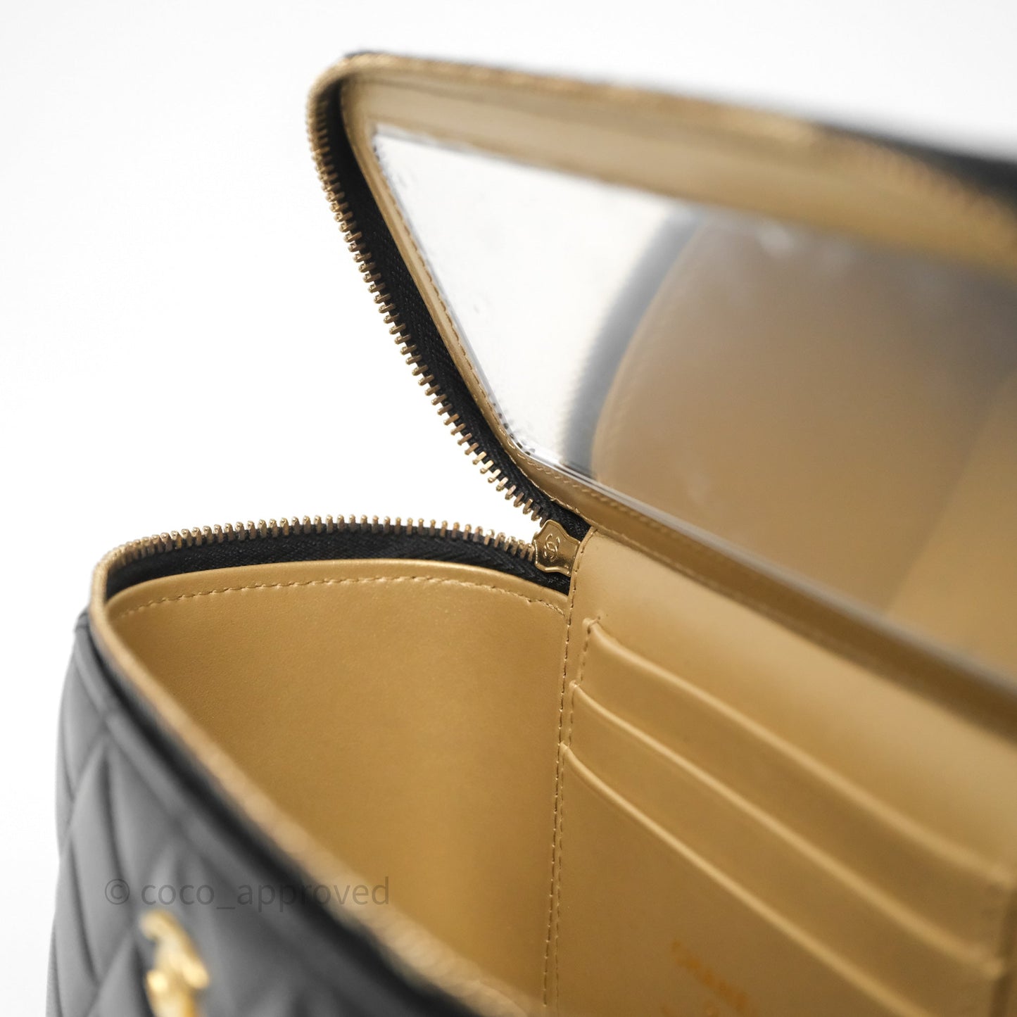 Chanel Vanity With Pearl Crush Chain Black Lambskin Aged Gold Hardware