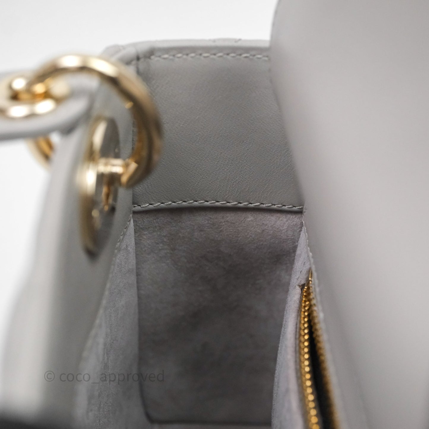 Christian Dior Mini Lady Dior Gray Lambskin Cannage Diamonds Gold Hardware