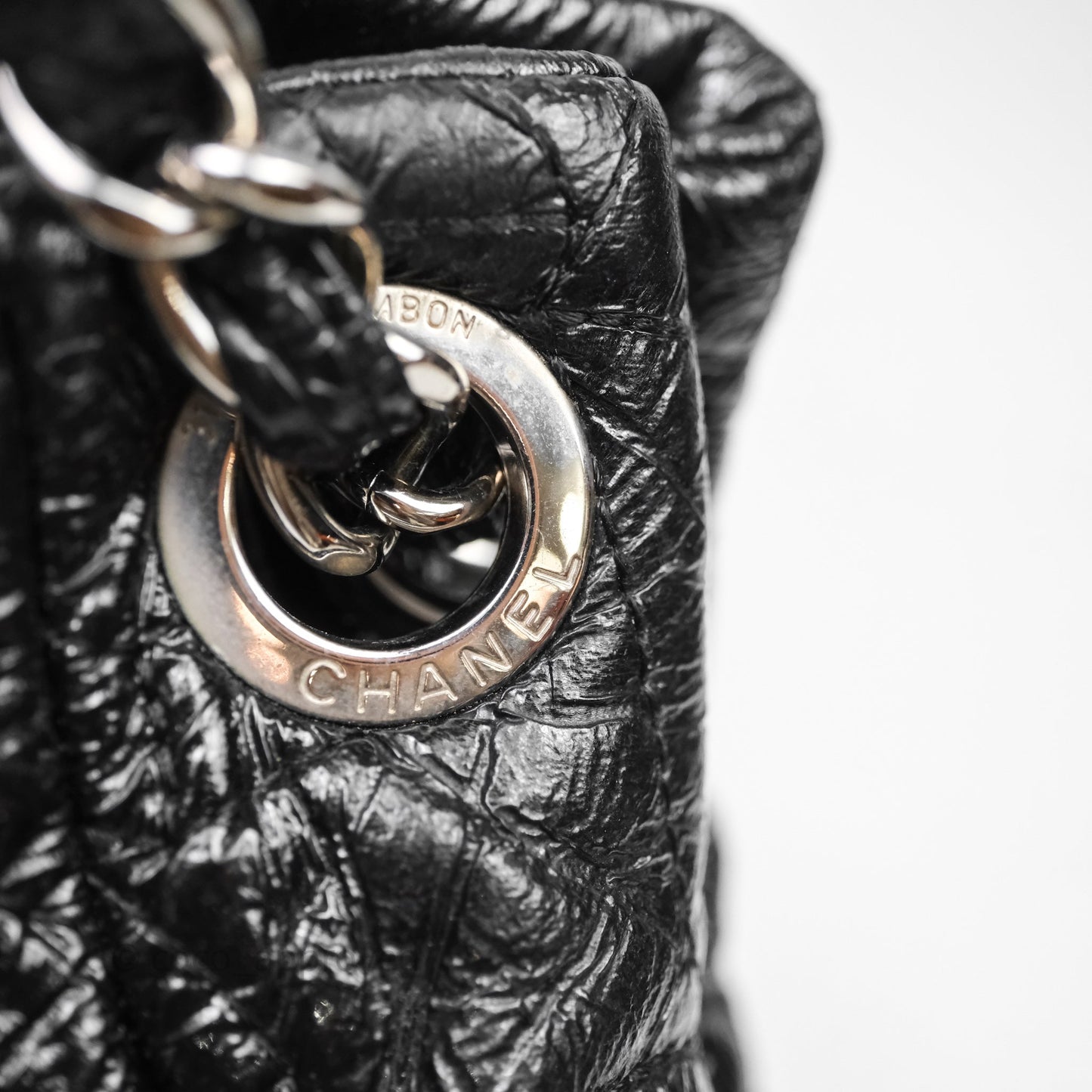 Chanel Black Vinyl Graphic Edge Flap Bag Silver Hardware⁣⁣