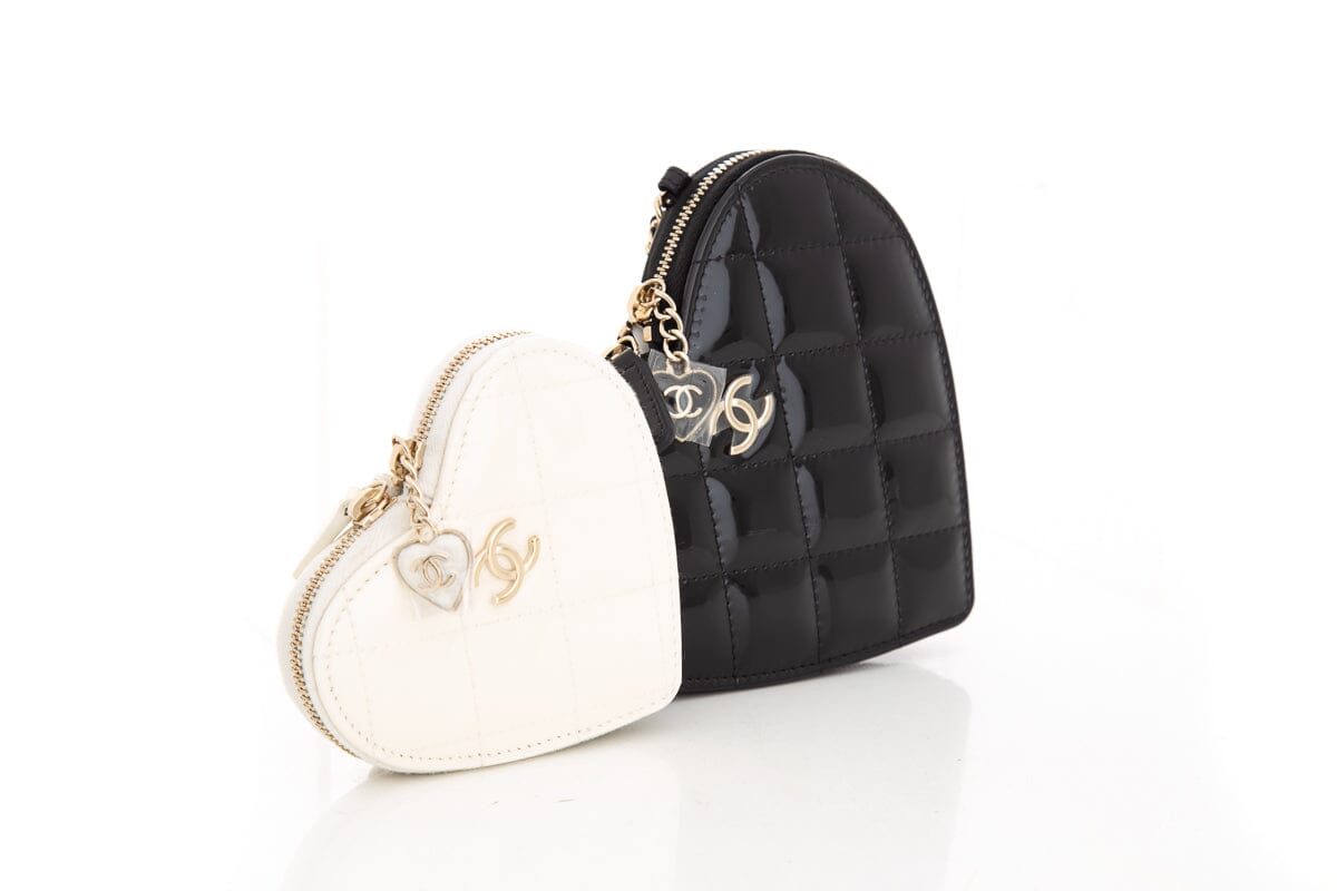 Luxury Chanel Patent Calfskin Resin Quilted CC Heart Clutch Shoulder Bag