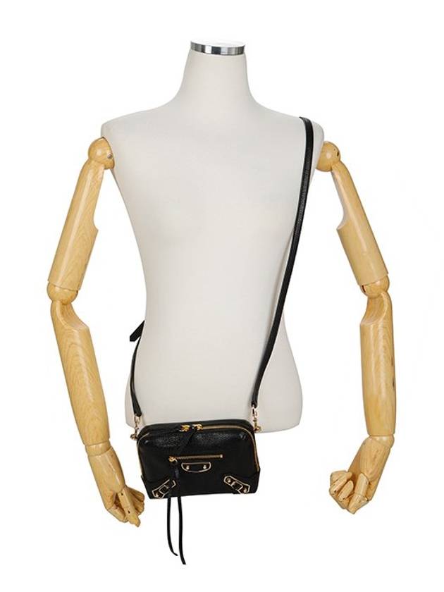 Luxury Balenciaga Metal Reporter Mini Cross Bag Black