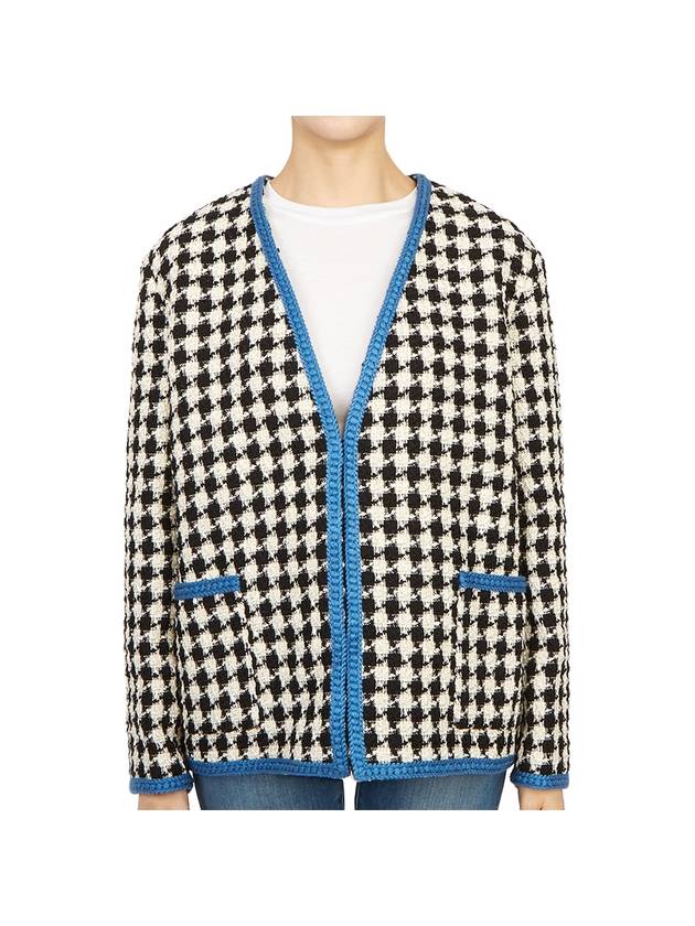 Luxury Gucci Trending 2025 Women's Gingham Tweed Jacket Ivory Blue