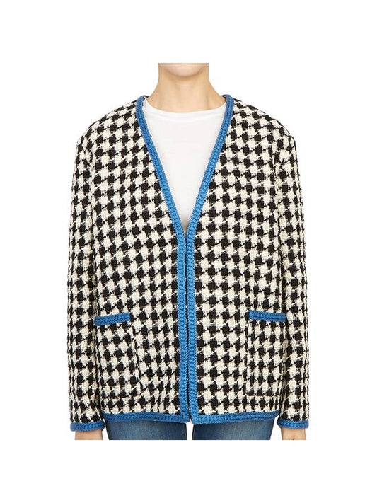 Luxury Gucci Trending 2025 Women's Gingham Tweed Jacket Ivory Blue