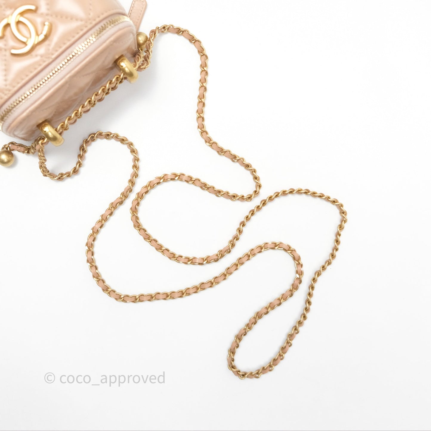 Chanel Quilted Mini Perfect Fit Vanity With Chain Beige Calfskin Aged Gold Hardware
