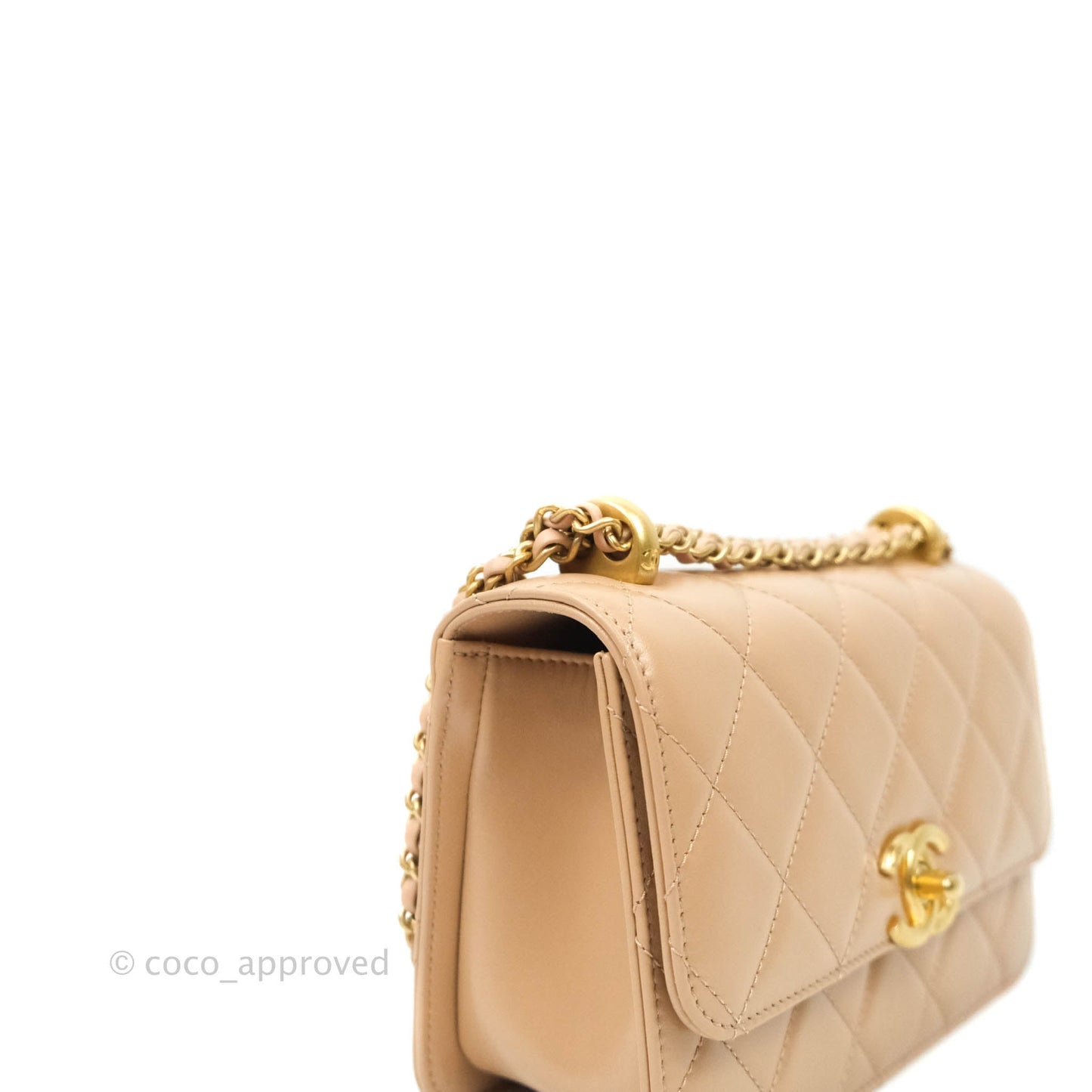 Chanel Quilted Mini Perfect Fit Adjustable Beige Calfskin Gold Hardware 21A
