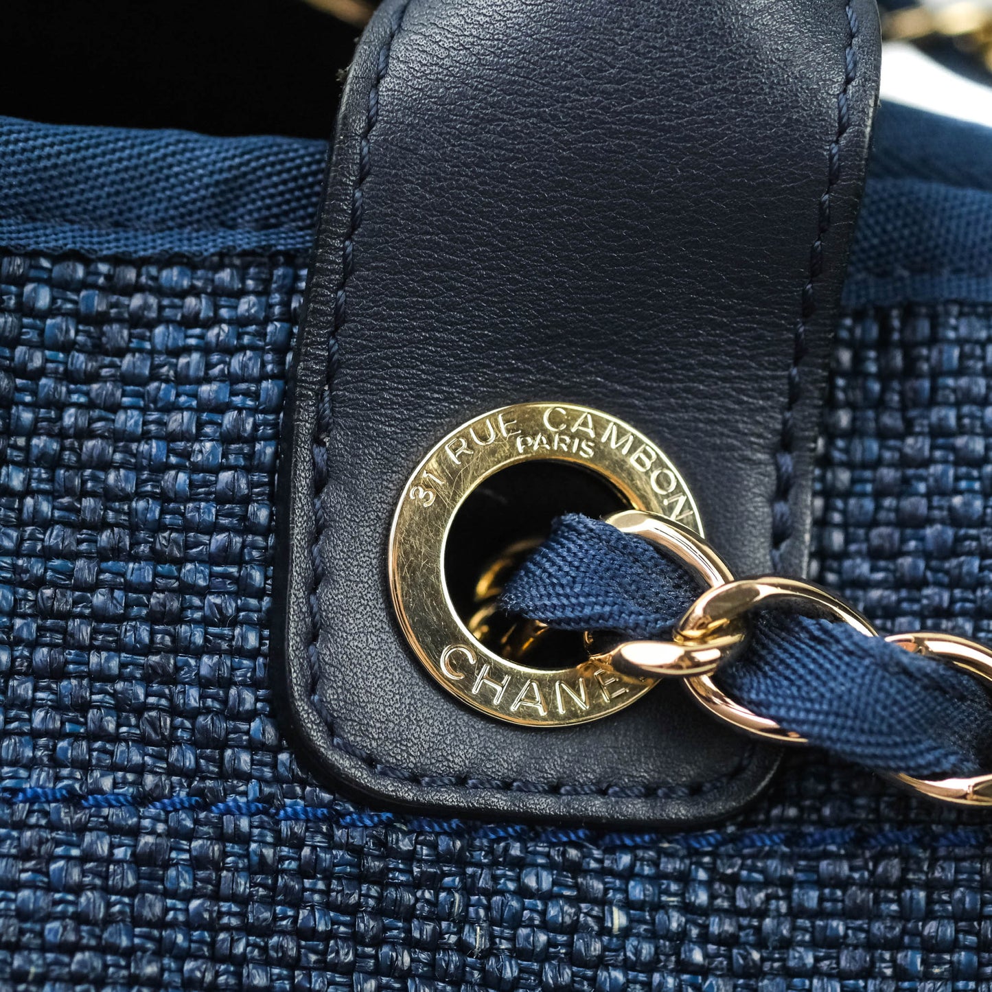 Chanel Large Deauville Blue Canvas Gold Hardware