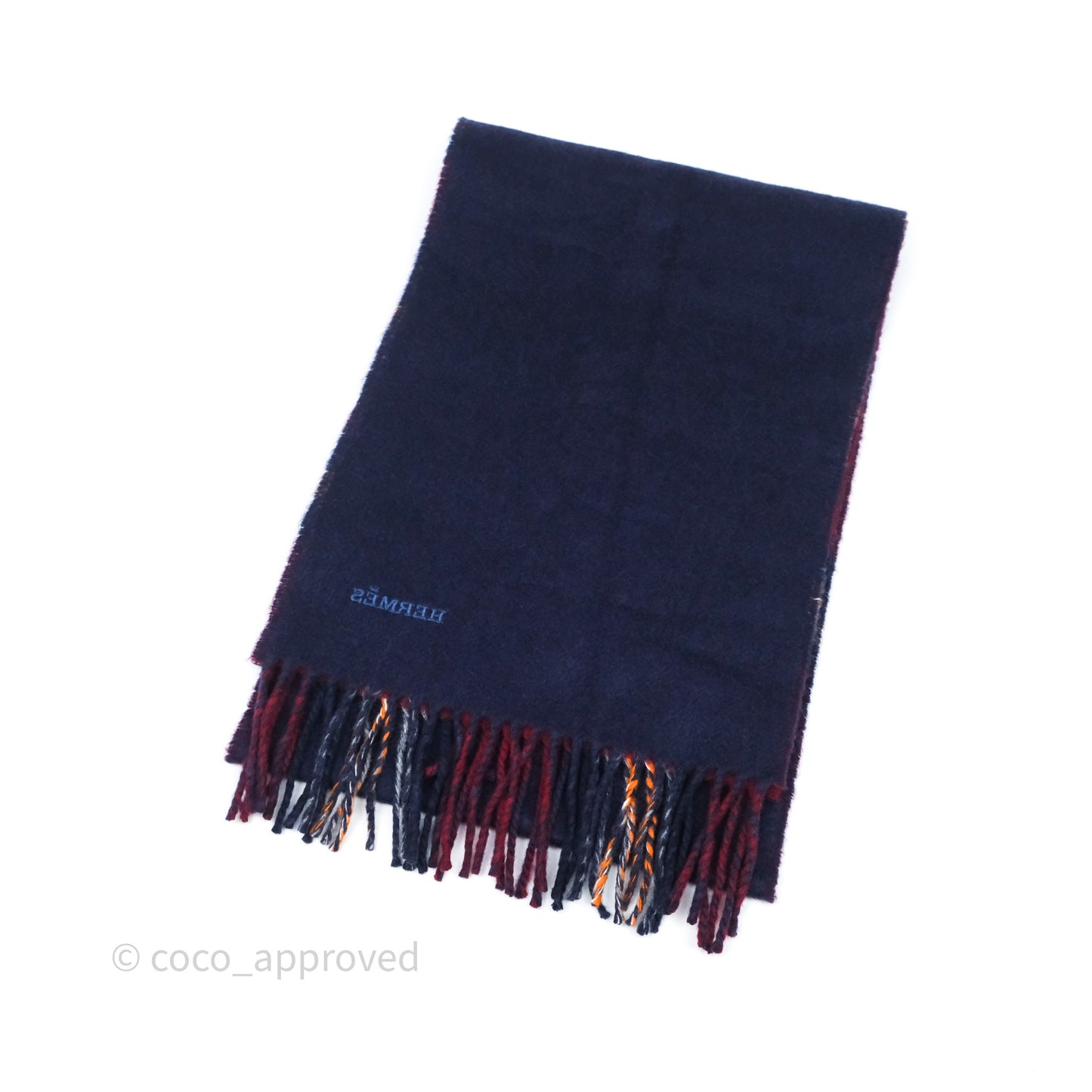Hermès Reversible Cashmere Scarf Navy / Red Checked Pattern