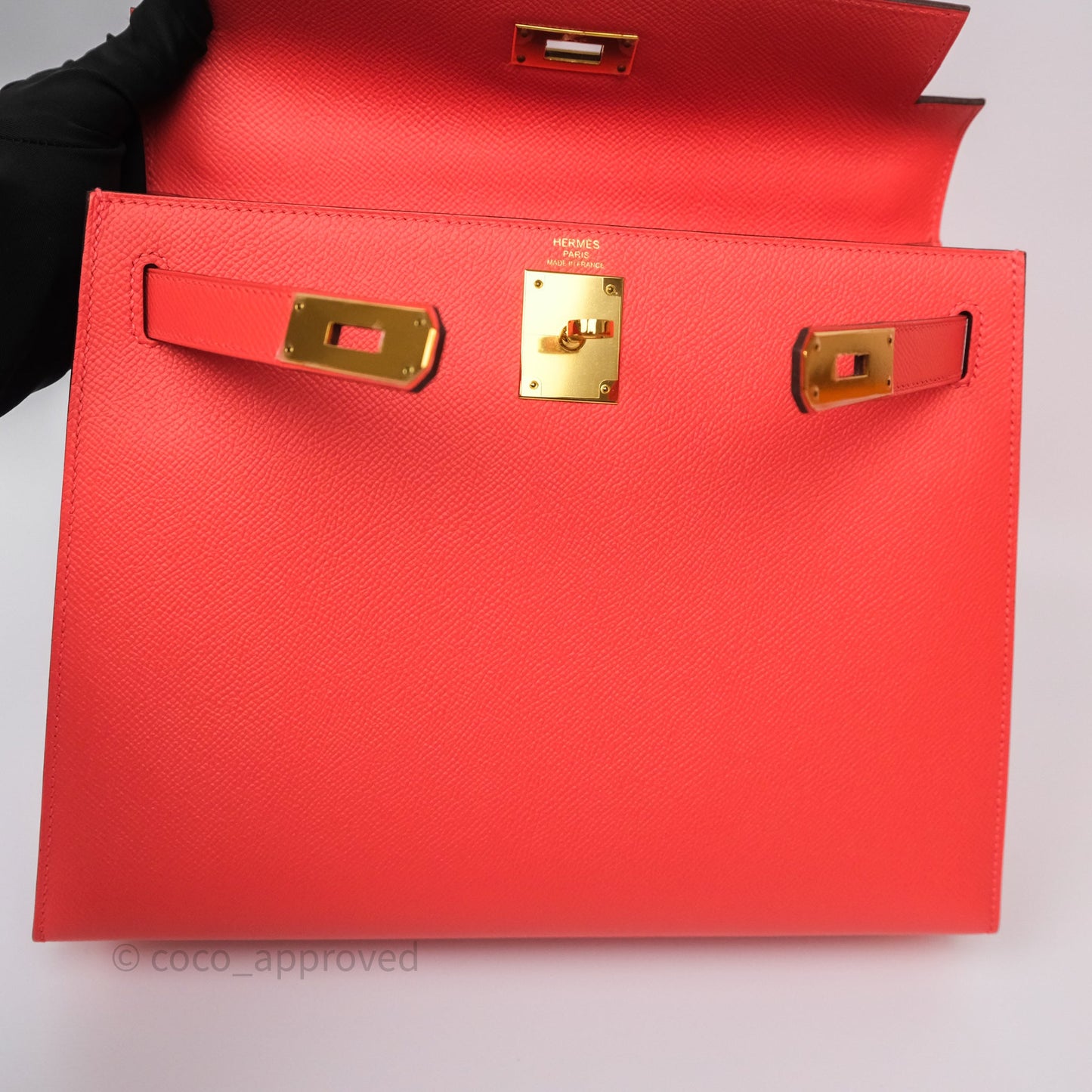 Hermès Sellier Kelly 28 Rose Jaipur Epsom Gold Hardware