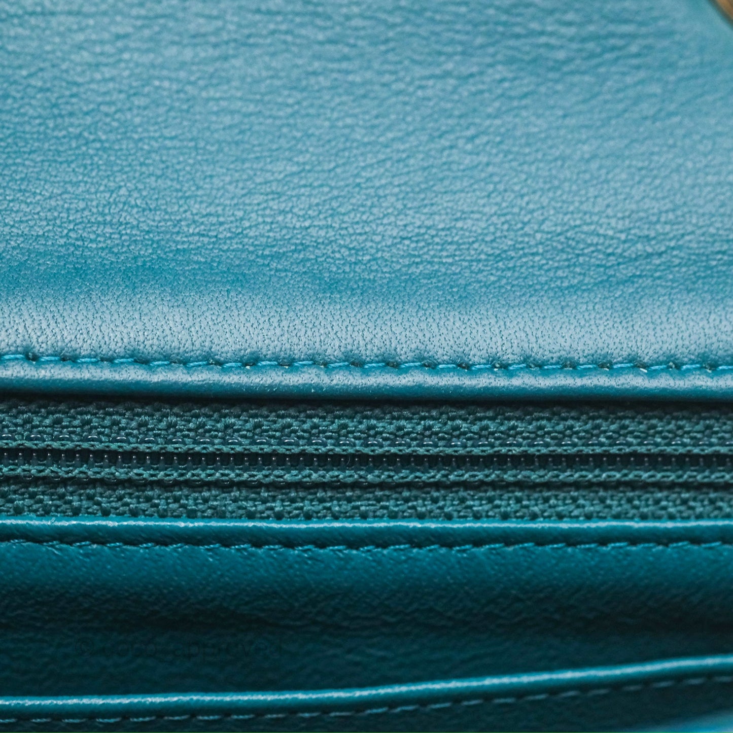 Chanel Mini Rectangular Flap Teal Tweed Gold Hardware