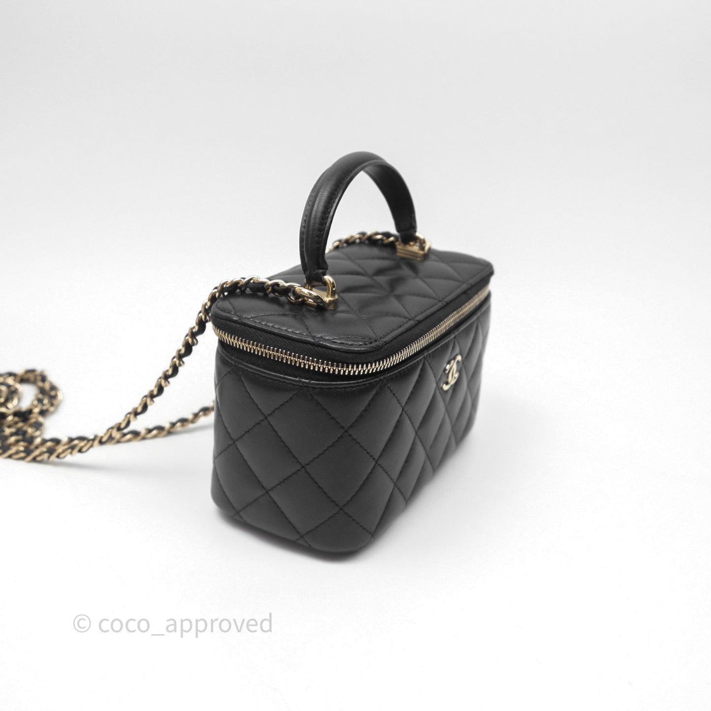 Chanel Vanity Rectangular Top Handle Black Lambskin Gold Hardware