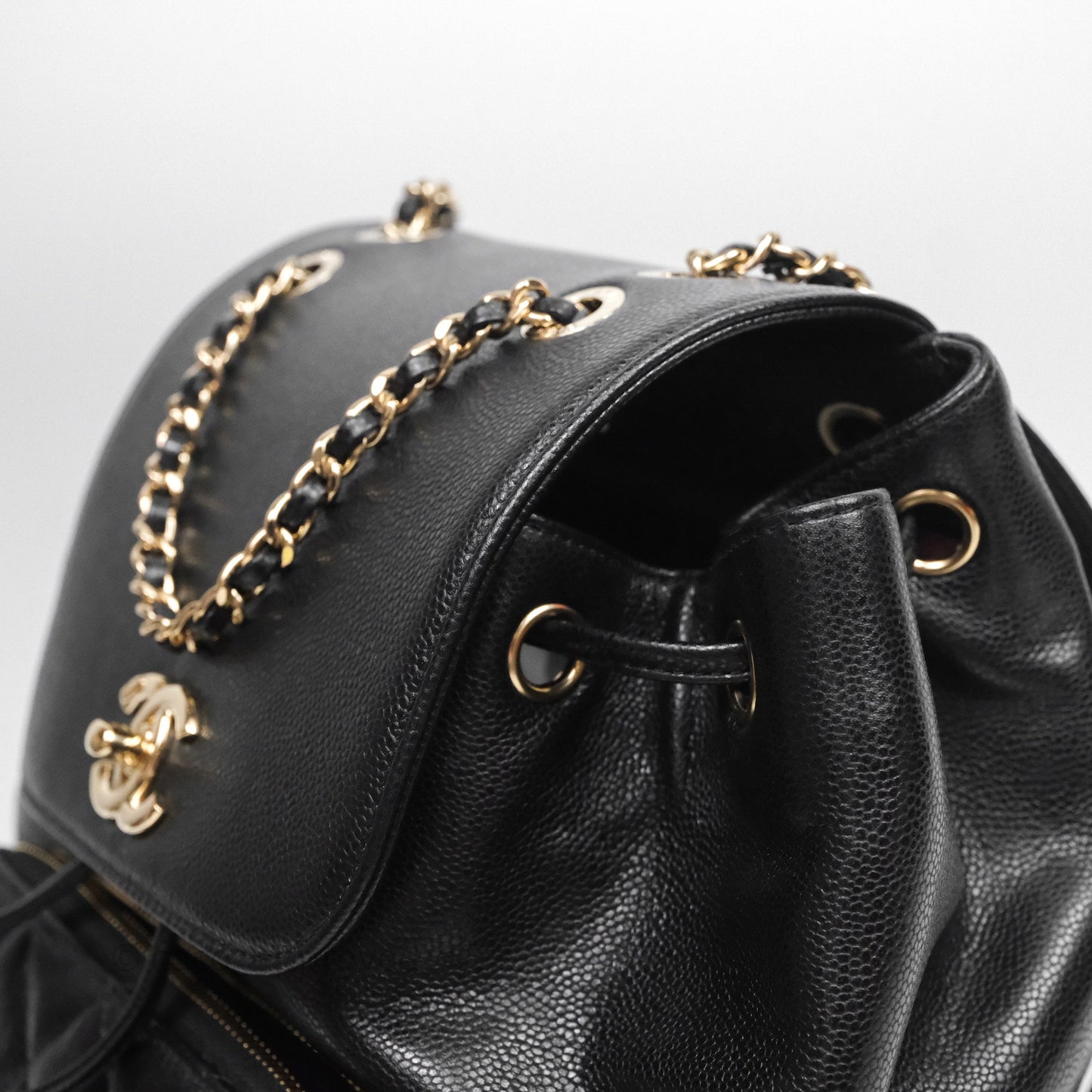 Chanel Quilted Business Affinity Backpack Black Caviar Light Gold Hardware