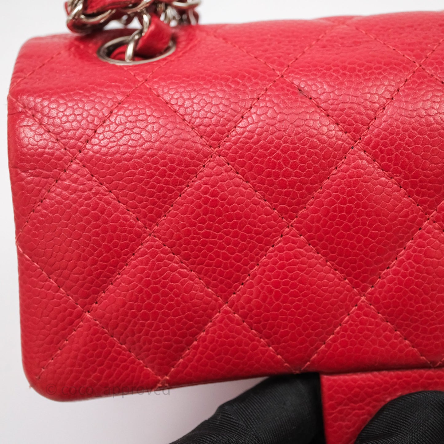 Chanel Quilted Mini Rectangular Flap Red Caviar Silver Hardware